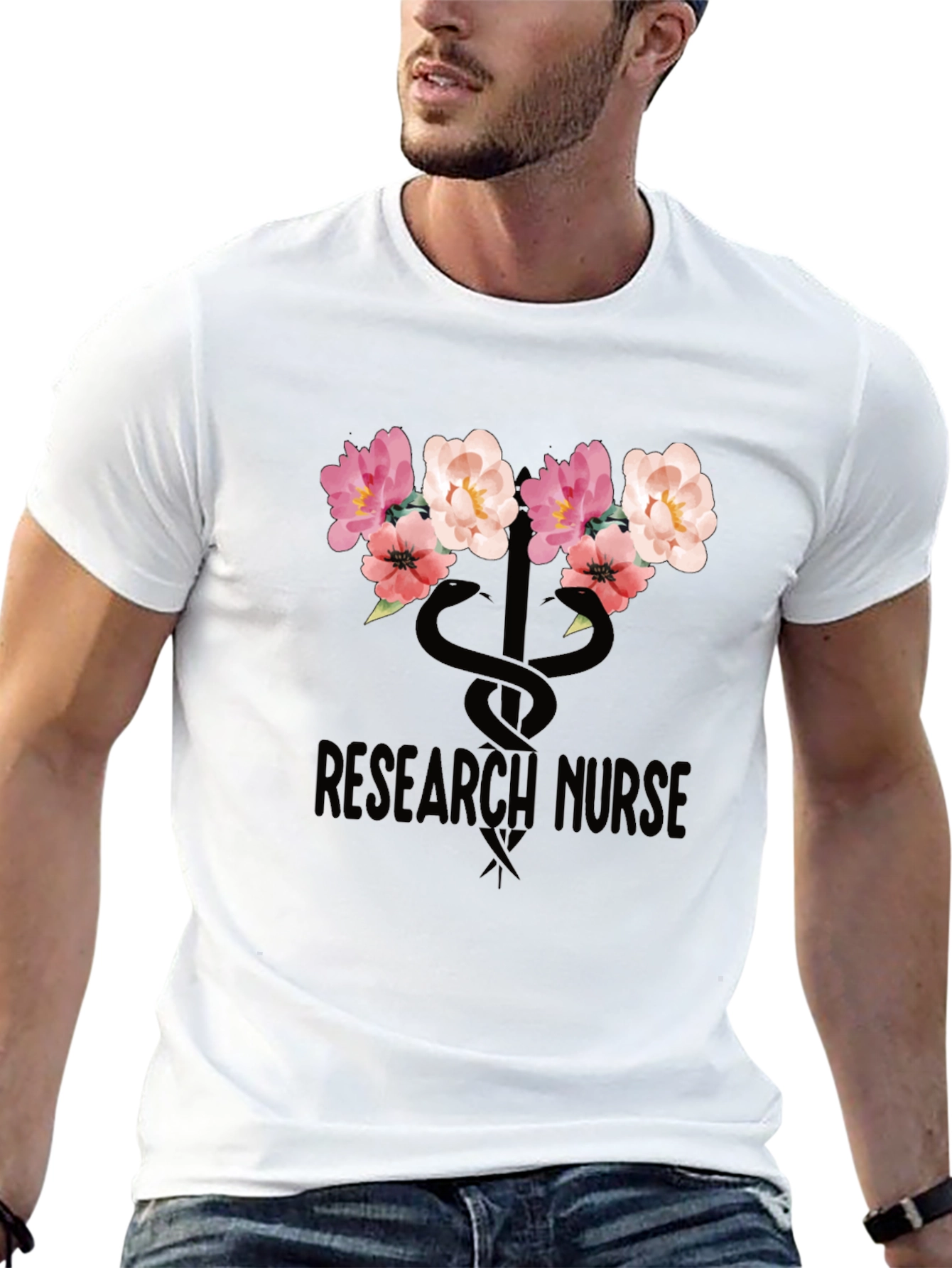 Research Nurse Floral T-Shirt - Stylish Medical Apparel