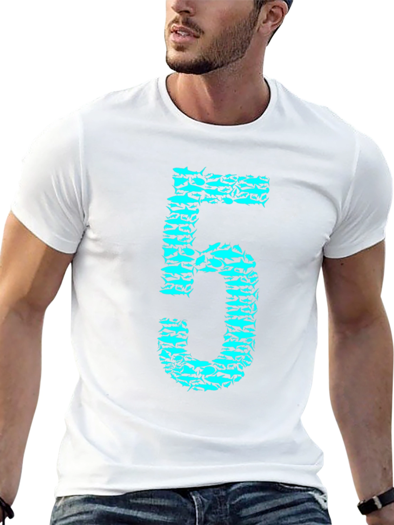 Shark Number Five Graphic Tee - Black Cotton T-Shirt