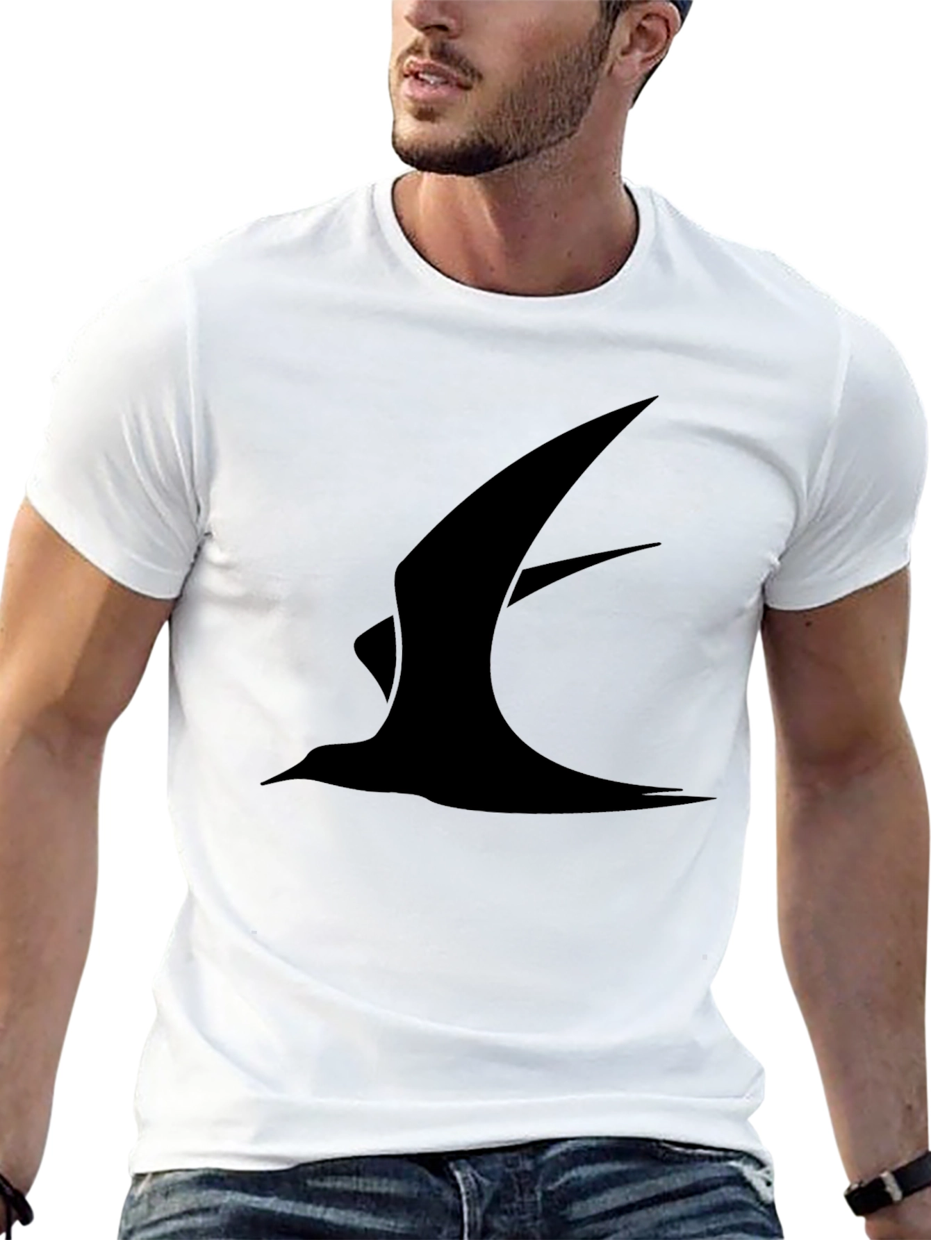 Mens Black T-Shirt with Abstract Bird Design