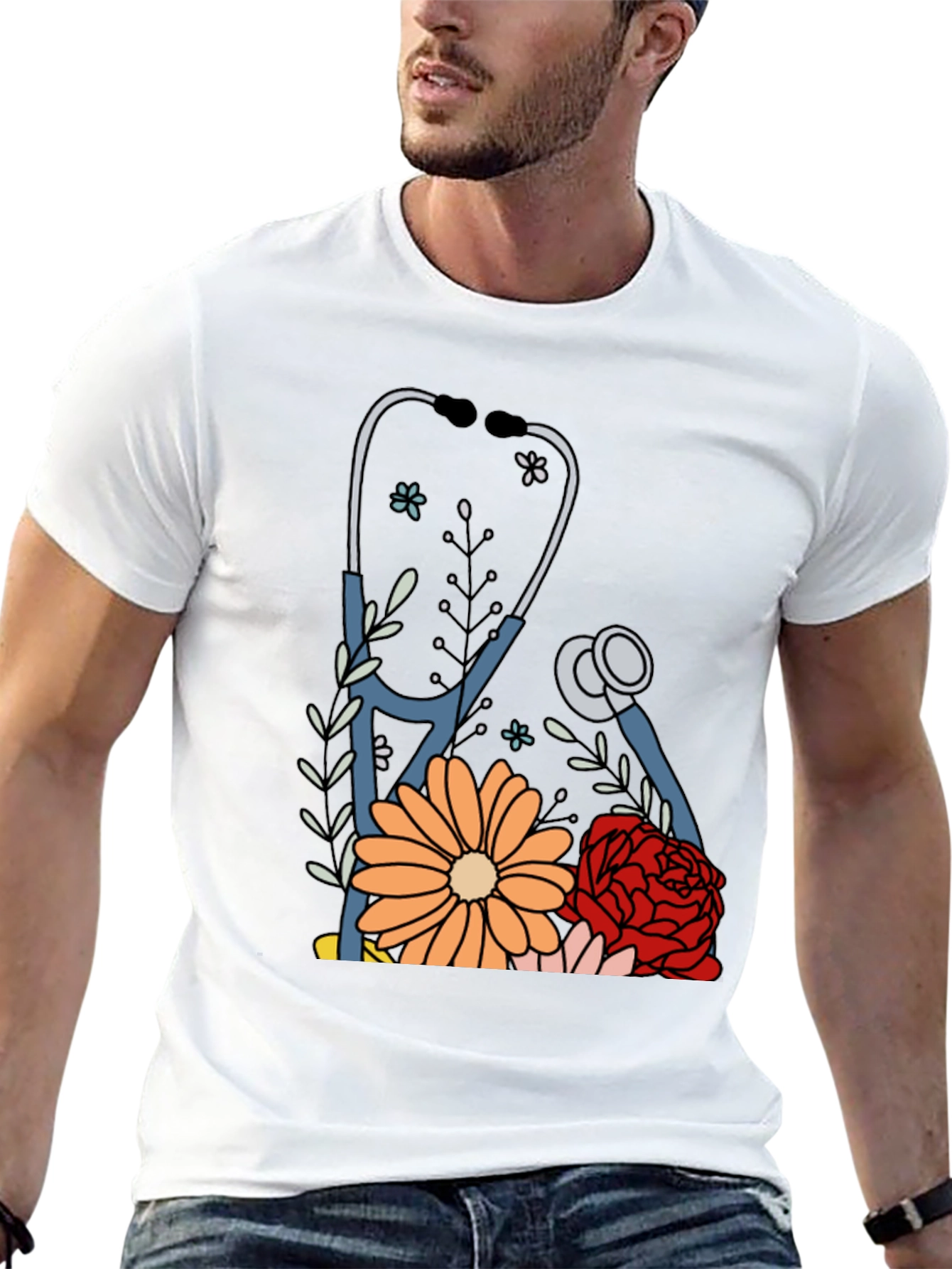 Floral Stethoscope Graphic Tee - Medical Professional Apparel