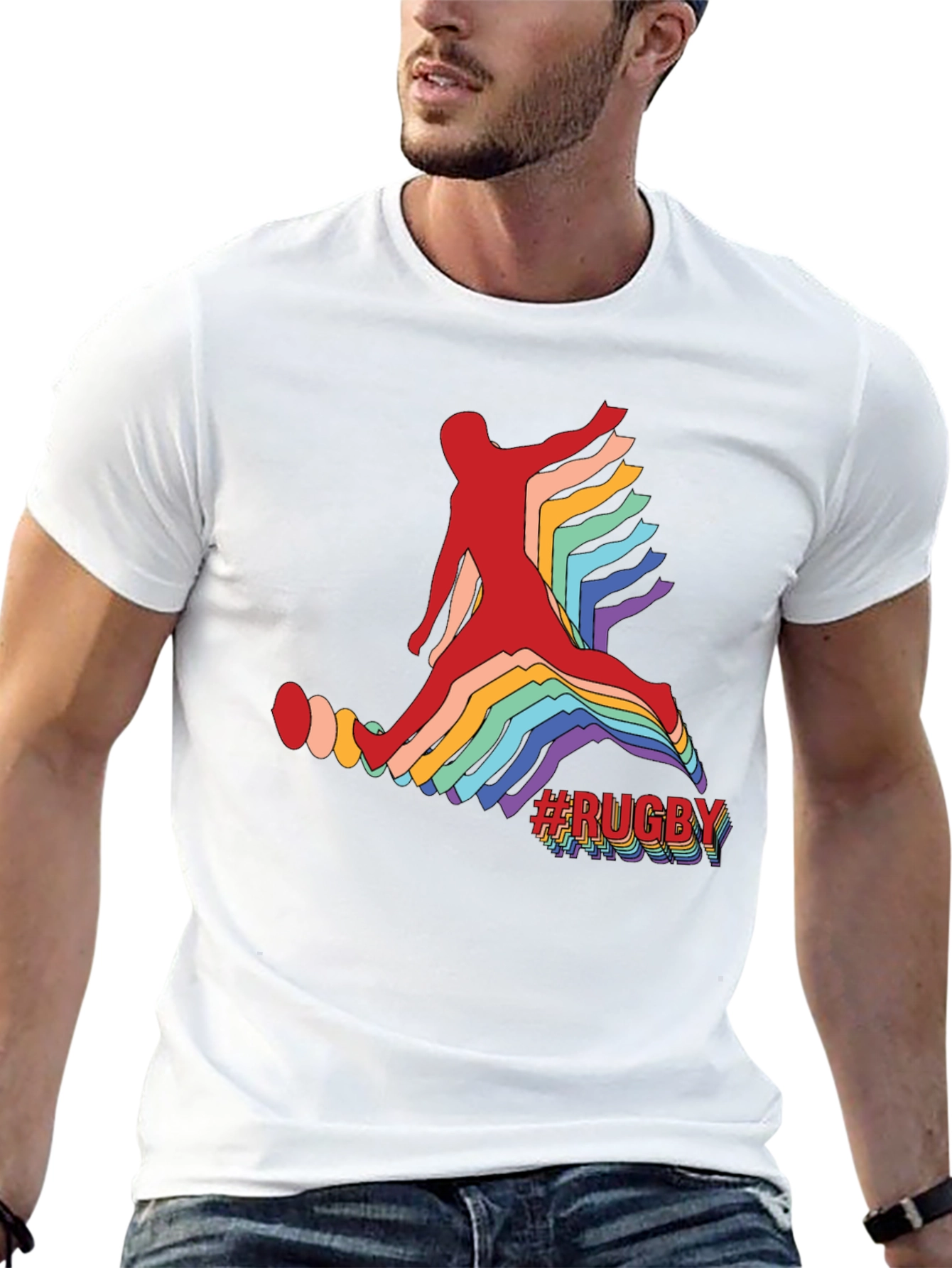 Mens Rugby Graphic Tee - Retro Athlete Design