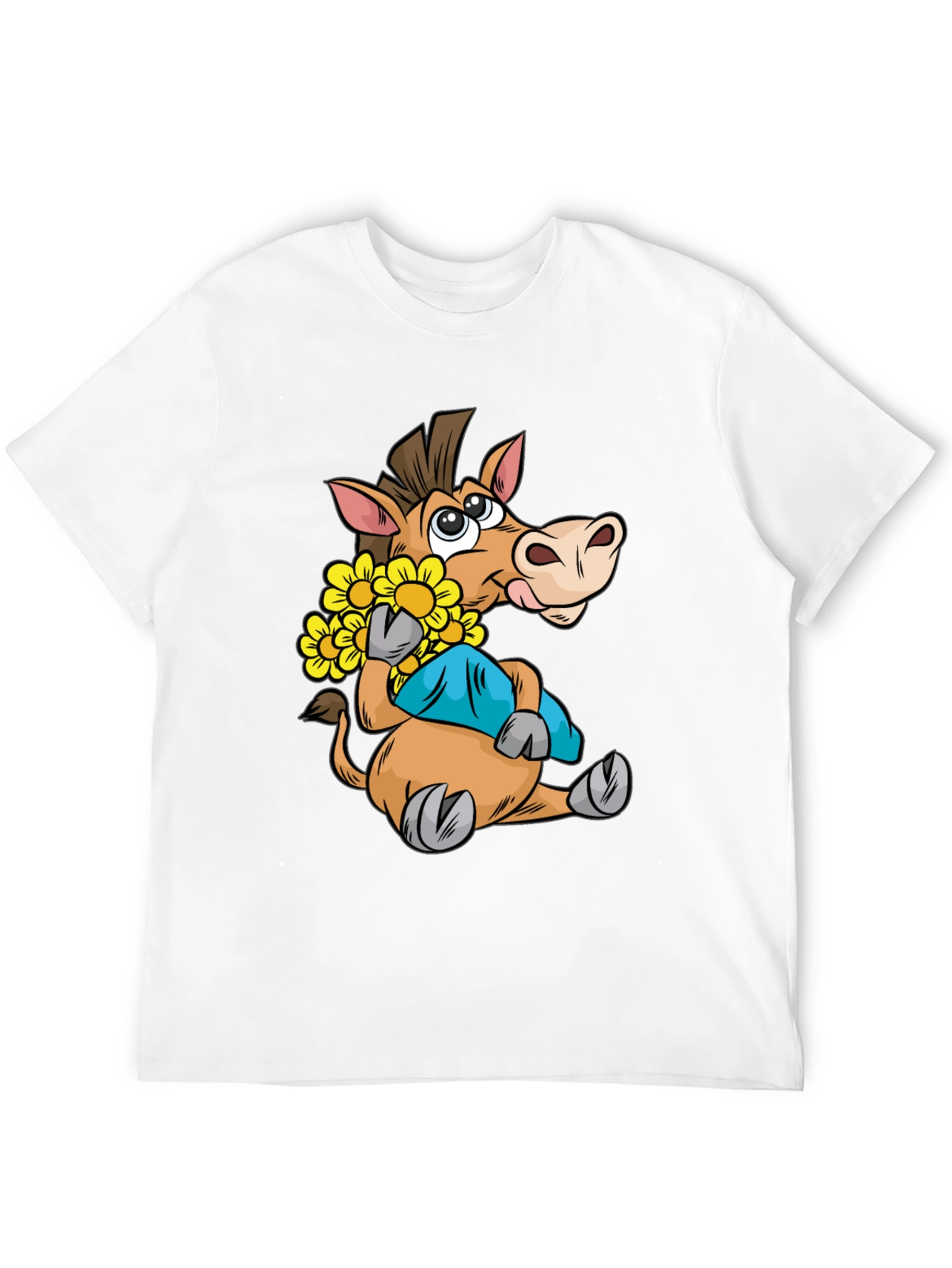 Cartoon Horse T-Shirt with Flowers