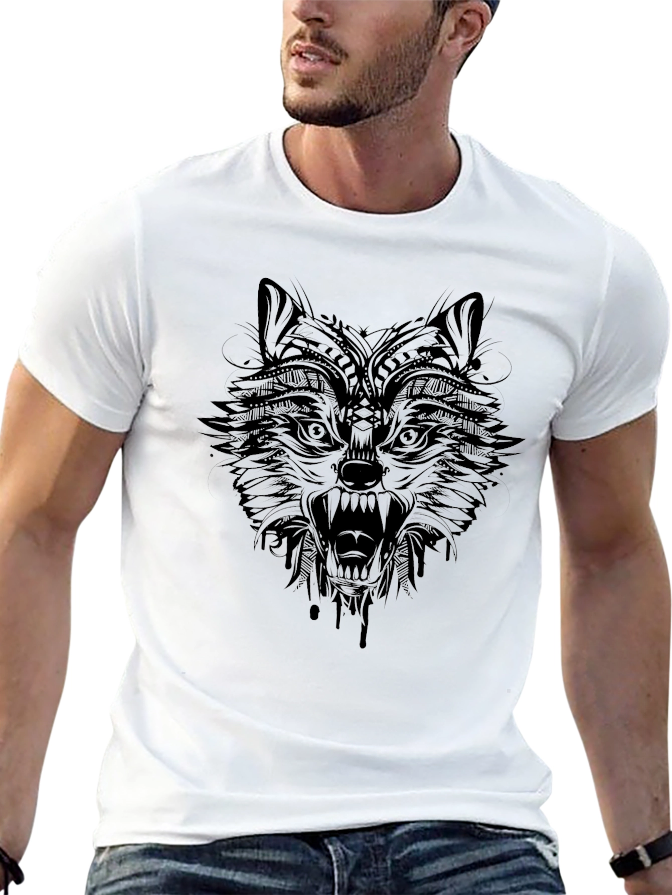 Mens Black Wolf Graphic Tee