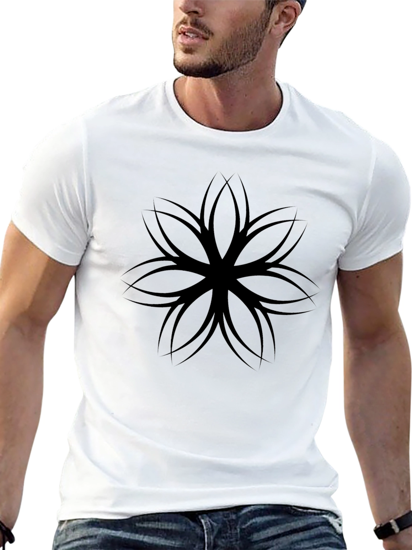 Mens Black Graphic Tee - Floral Design