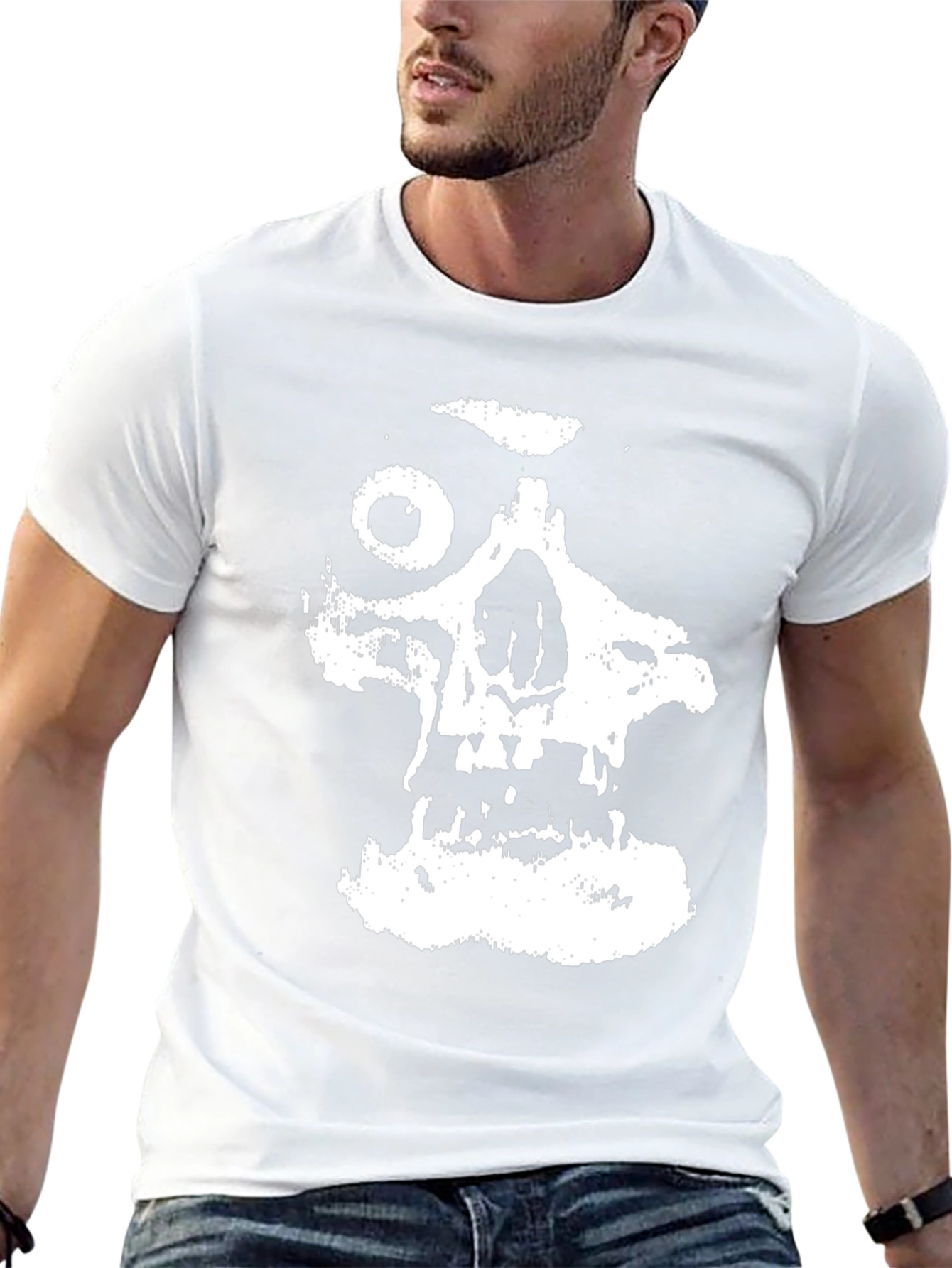 Black T-Shirt with Distressed Skull Graphic
