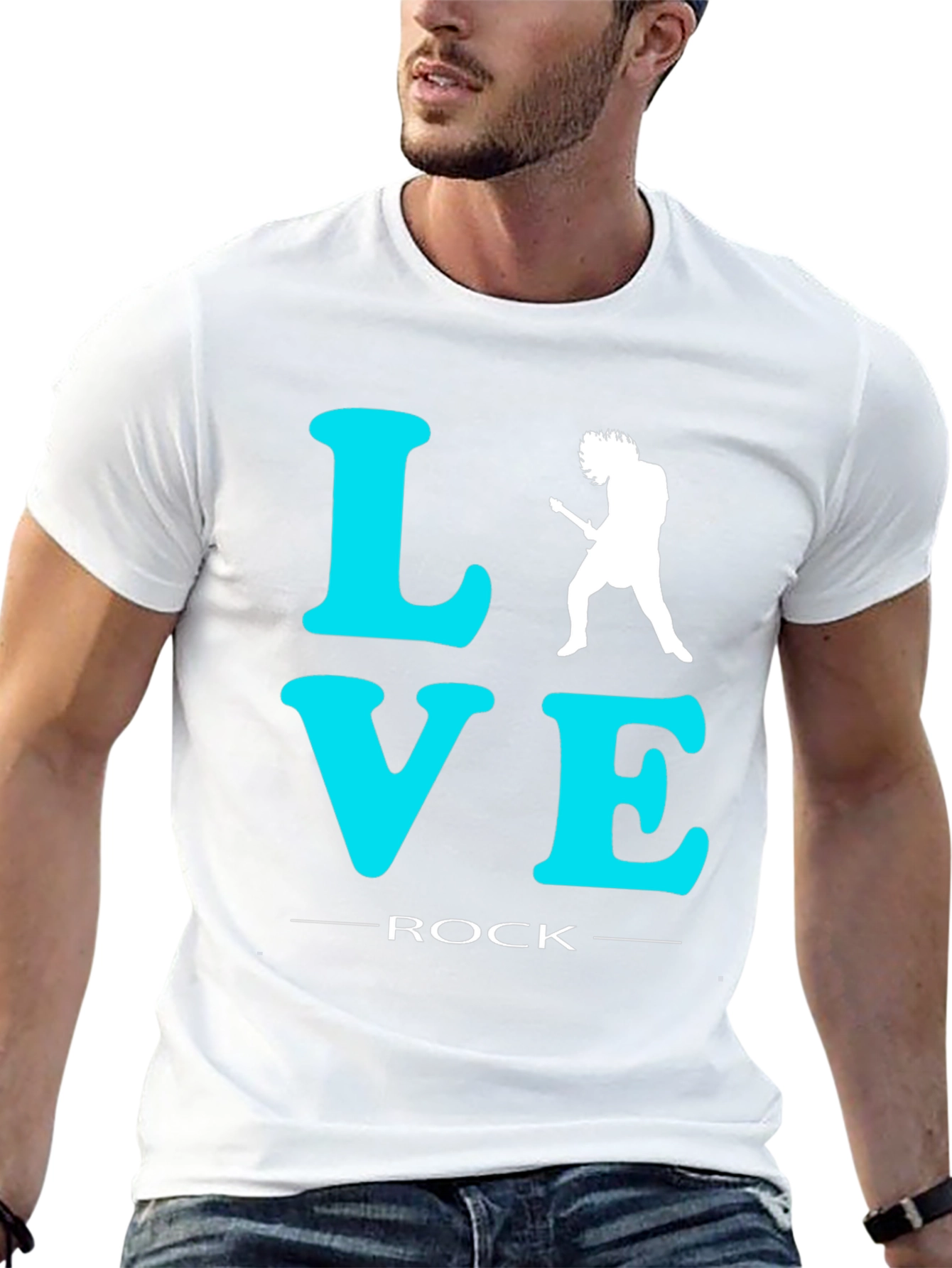 Love Rock Guitar T-Shirt - Black Crew Neck Tee