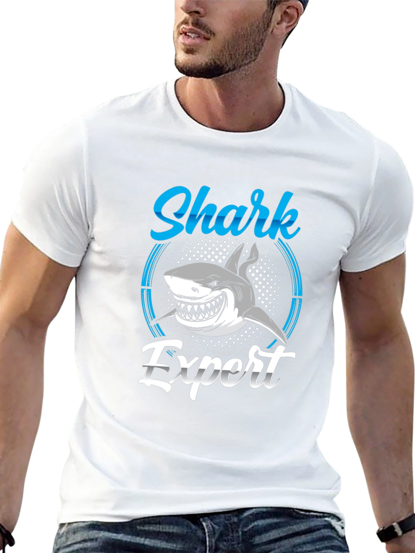 Shark Expert Graphic Print Crew Neck T-Shirt