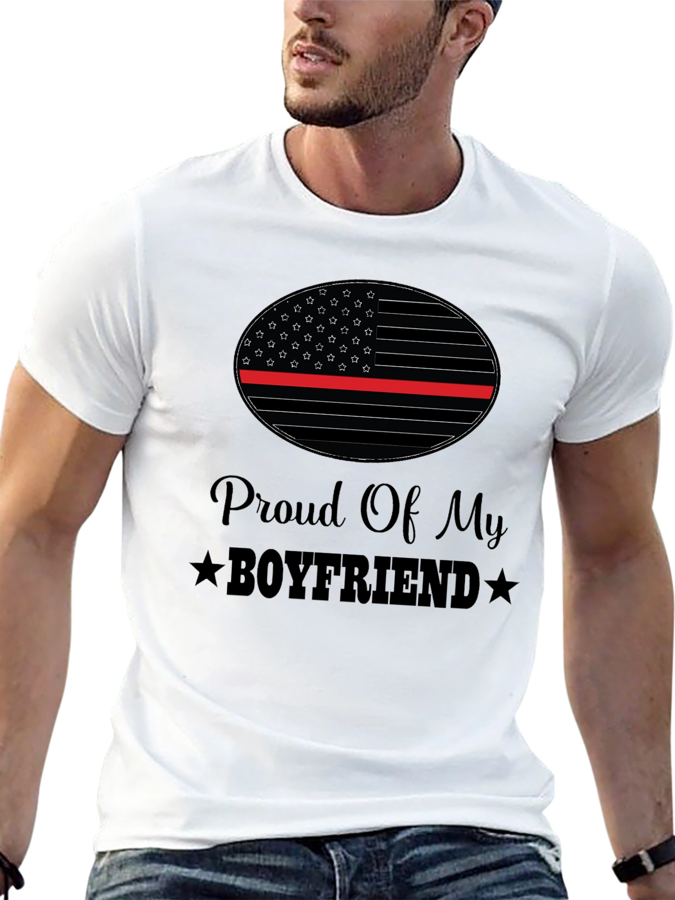 Proud Boyfriend T-Shirt - Thin Red Line Design