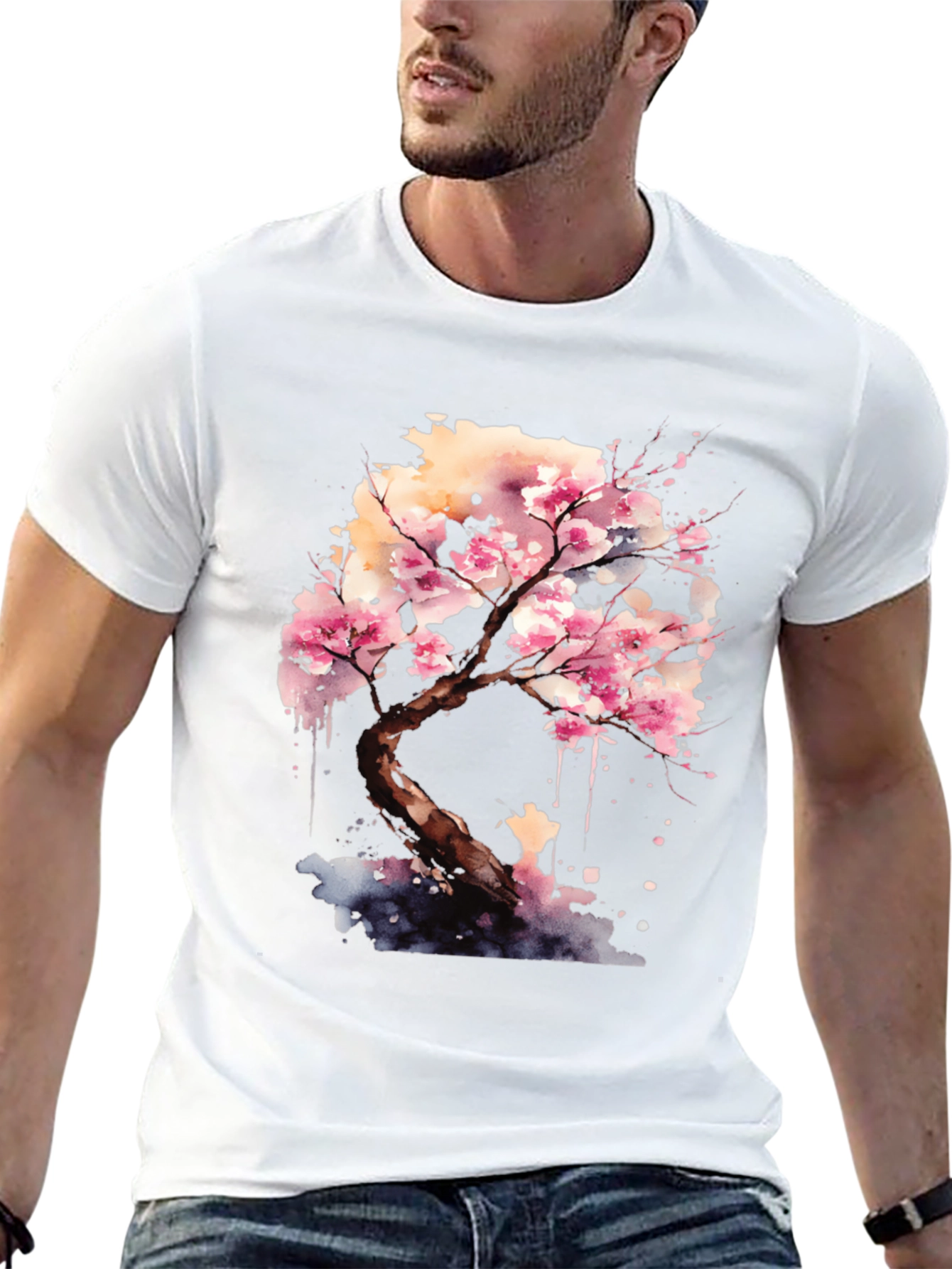 Cherry Blossom Tree Graphic Black T-Shirt