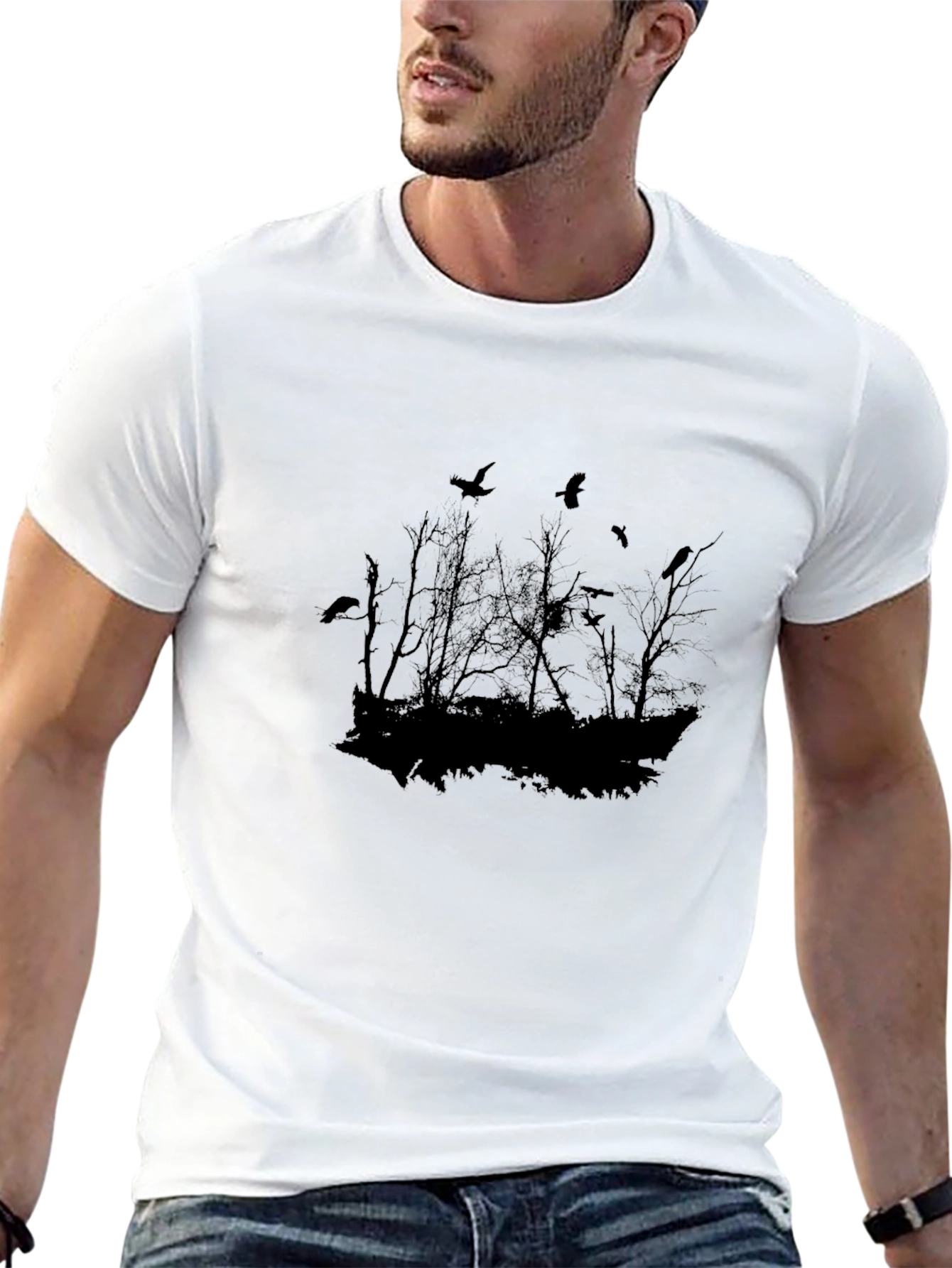 Raven Silhouette Graphic Tee - Dark Forest Design