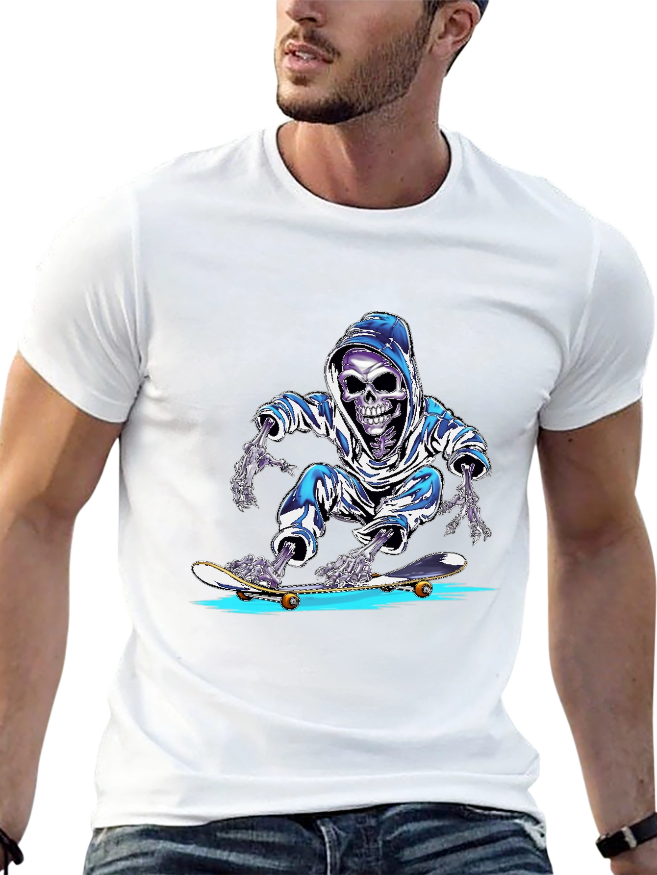 Skateboarding Skeleton Graphic T-Shirt