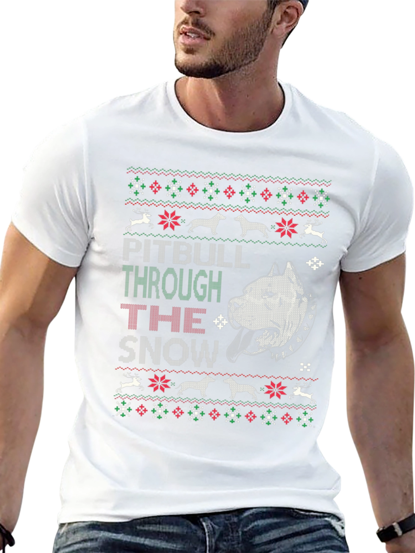 Pitbull Through The Snow Christmas T-Shirt