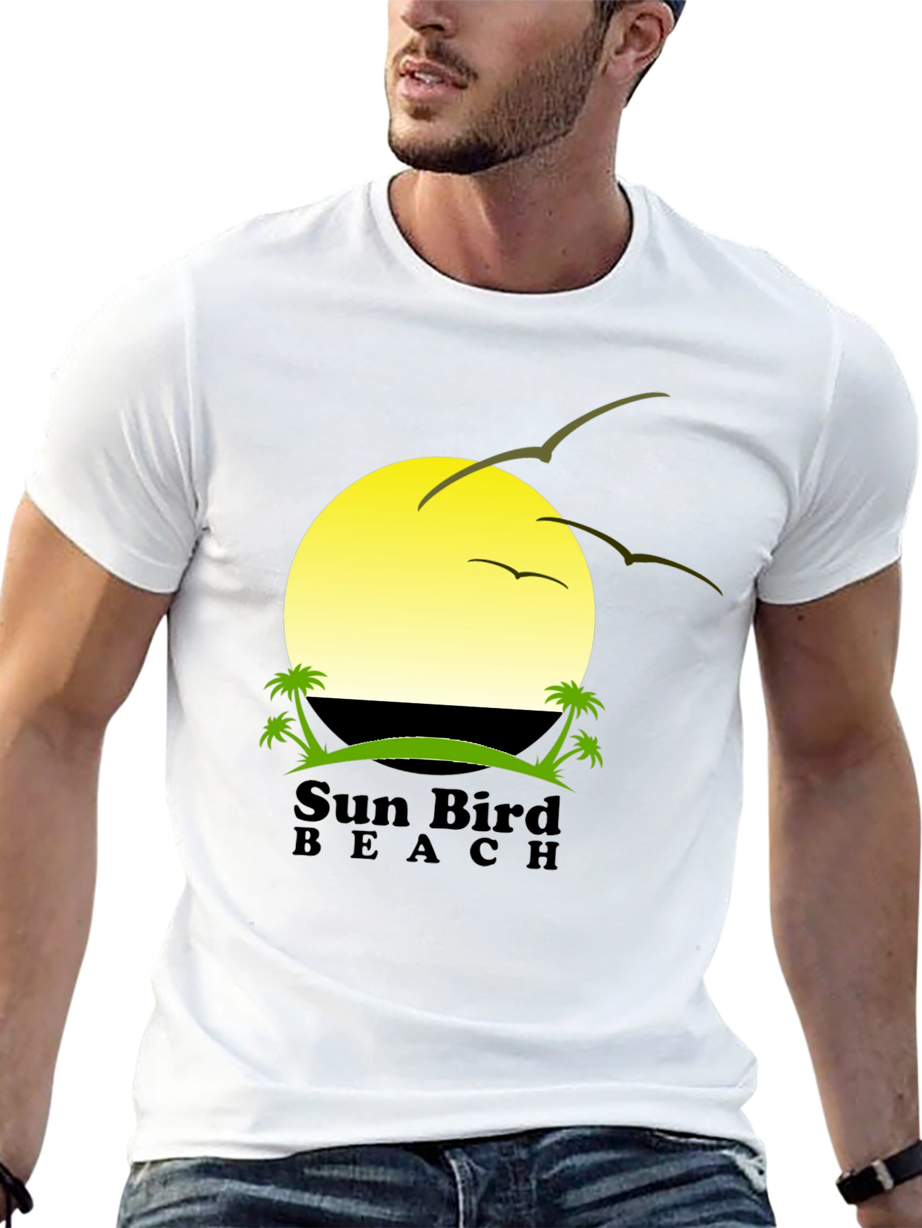 Sun Bird Beach Black Graphic T-Shirt