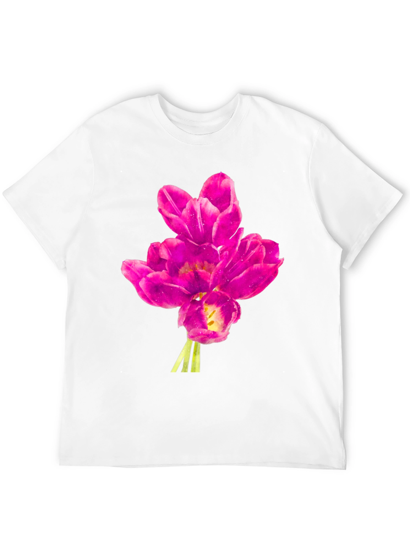 Floral Print Tee - Pink Tulips on Black