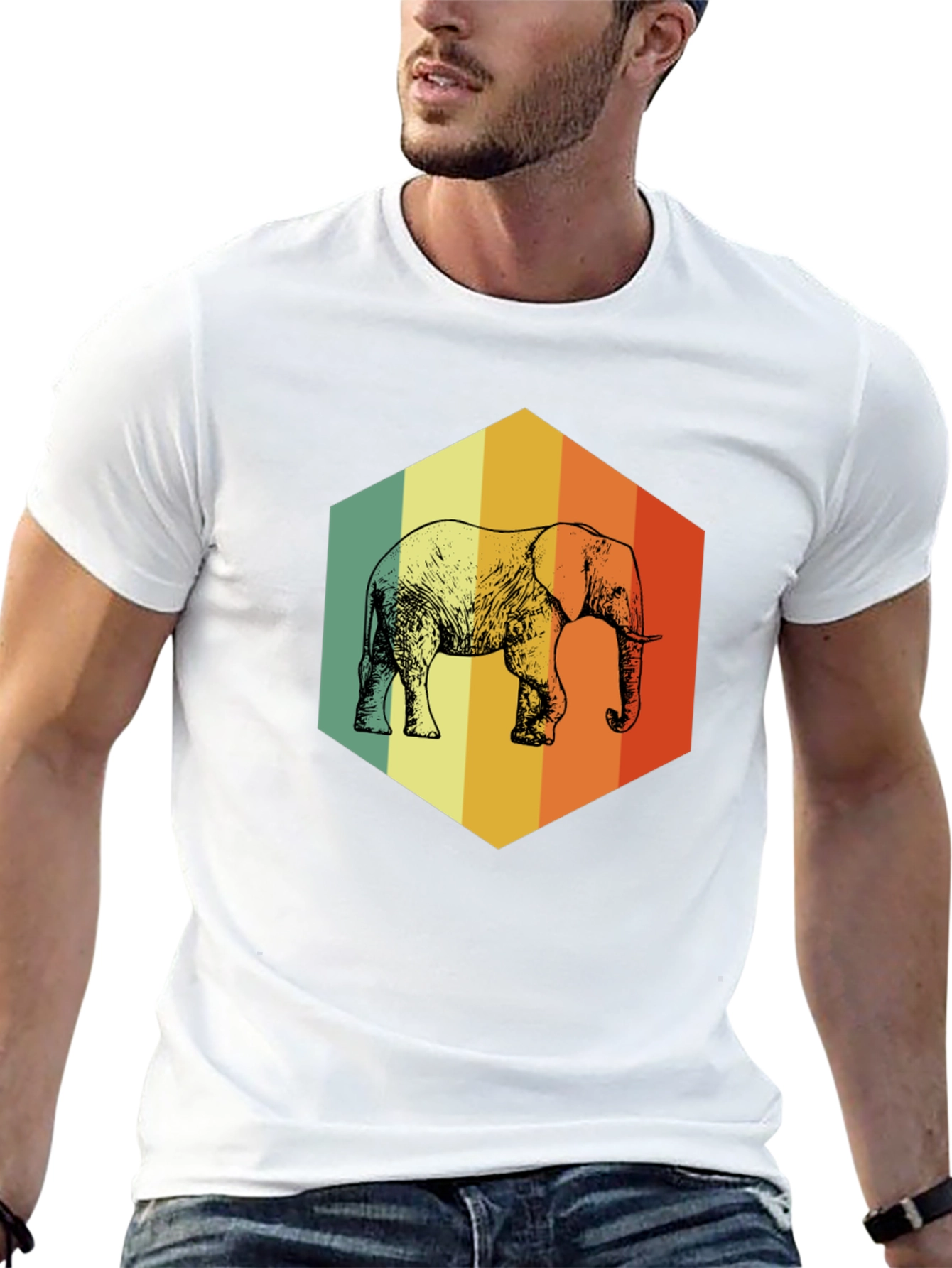 Retro Elephant Graphic T-Shirt - Mens