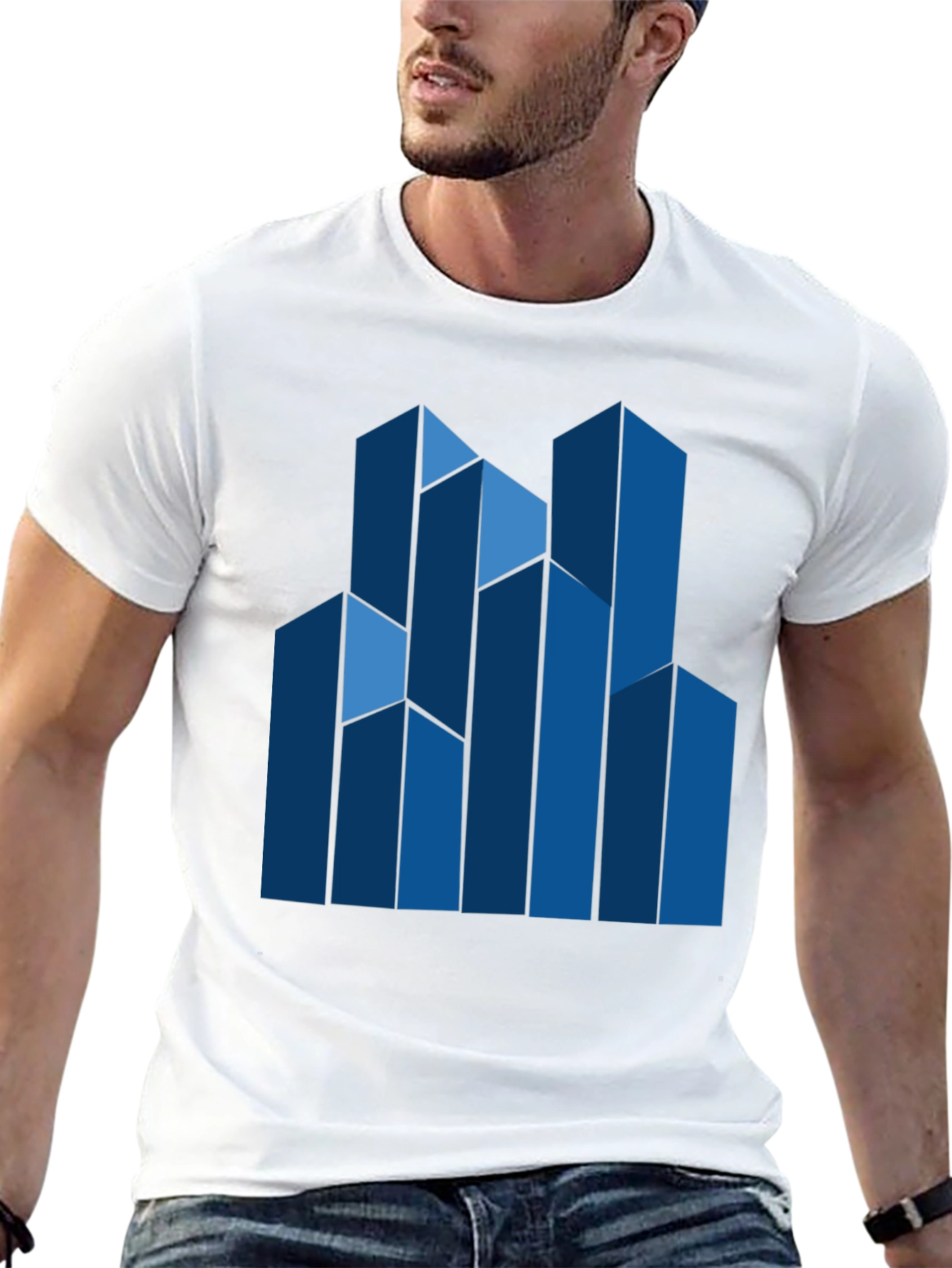 Modern Blue Geometric Graphic T-Shirt