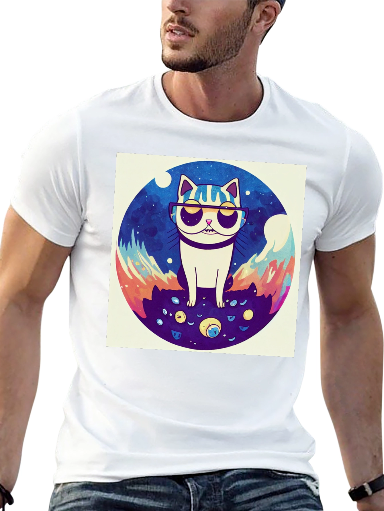 Cool Cat Graphic Tee - Black Cotton Shirt