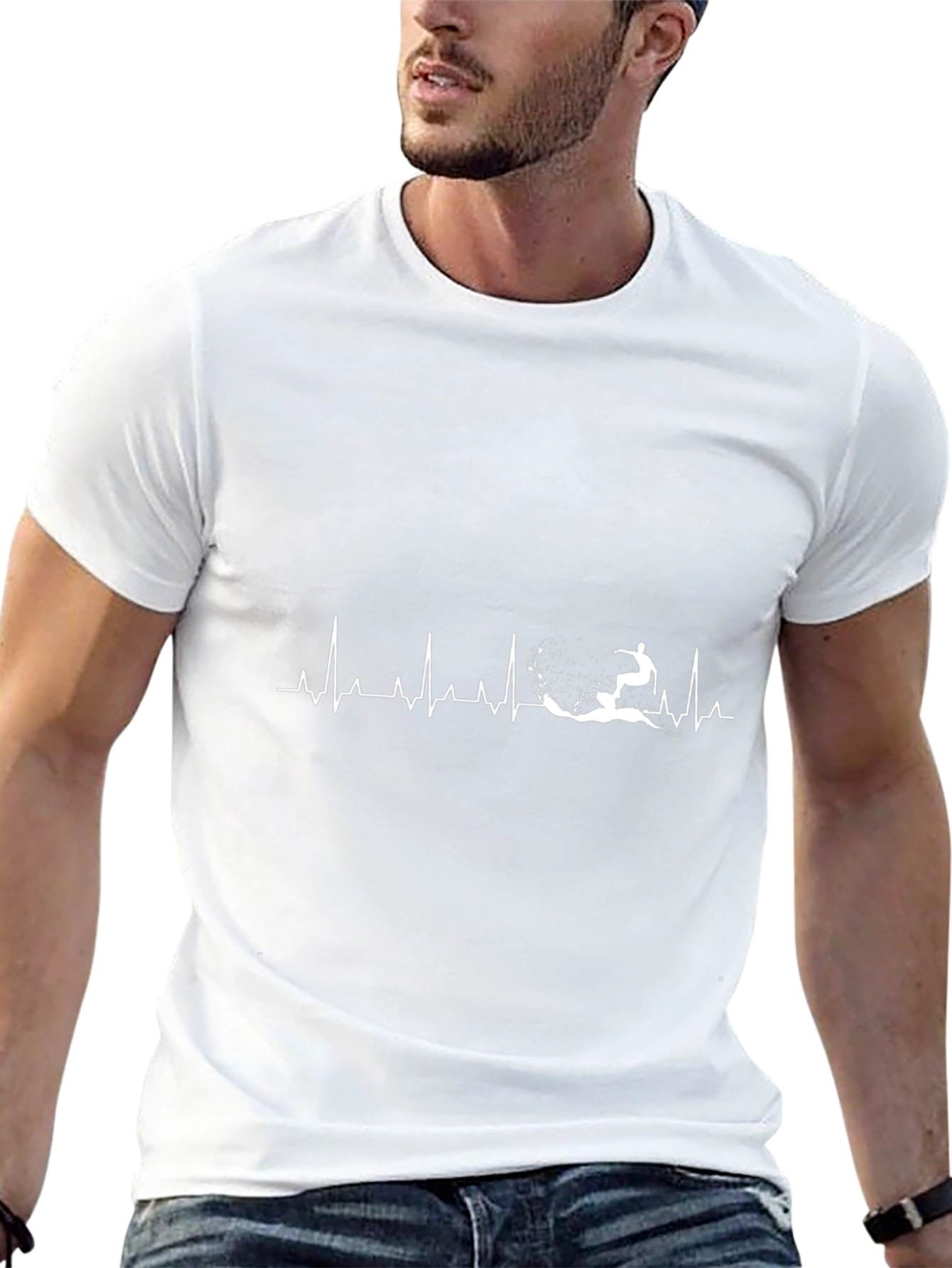 Surfing Heartbeat T-Shirt - Black