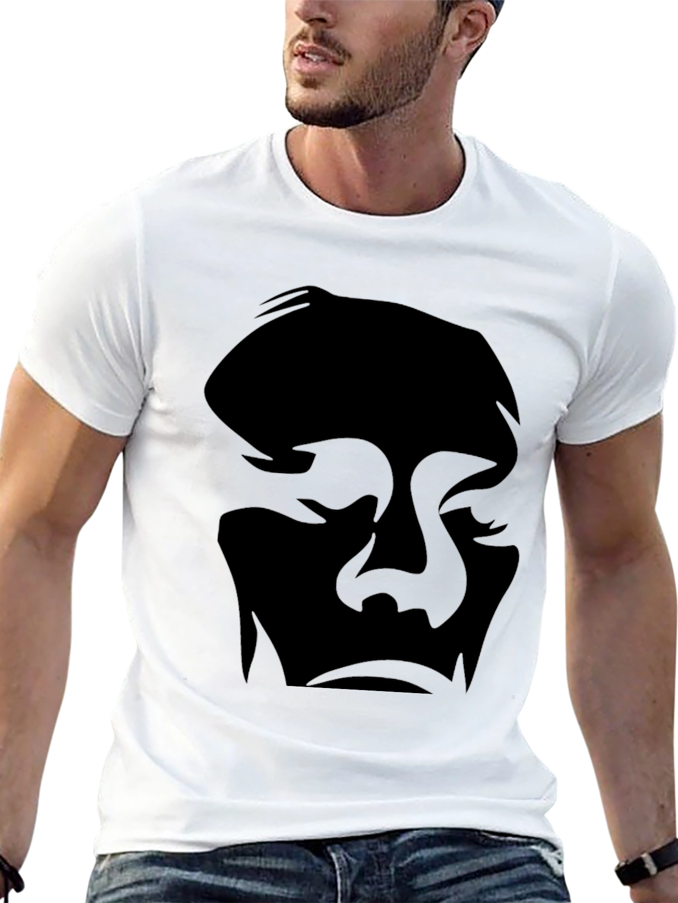 Abstract Face Graphic Tee - Black Cotton Casual Shirt