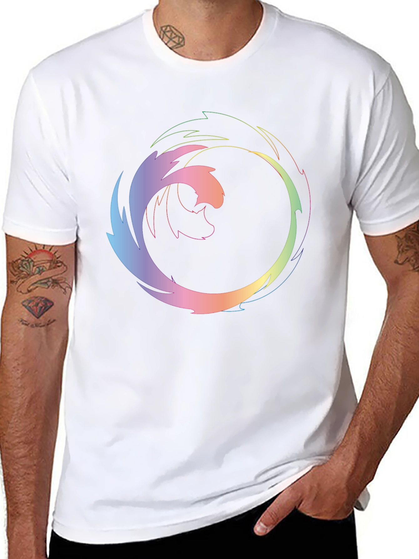 Abstract Circular Graphic Print Black T-Shirt