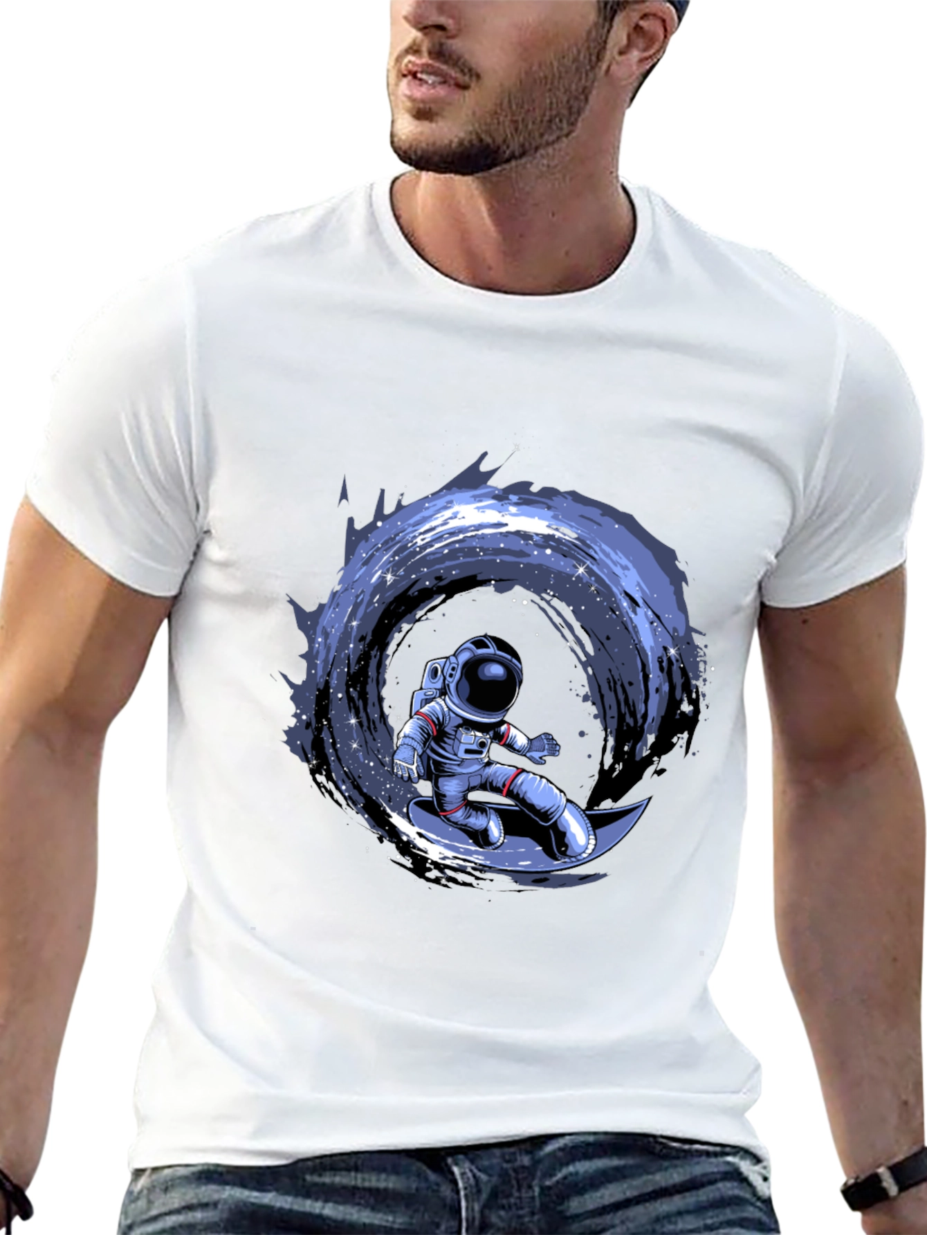 Astronaut Surfing Moon Graphic T-Shirt