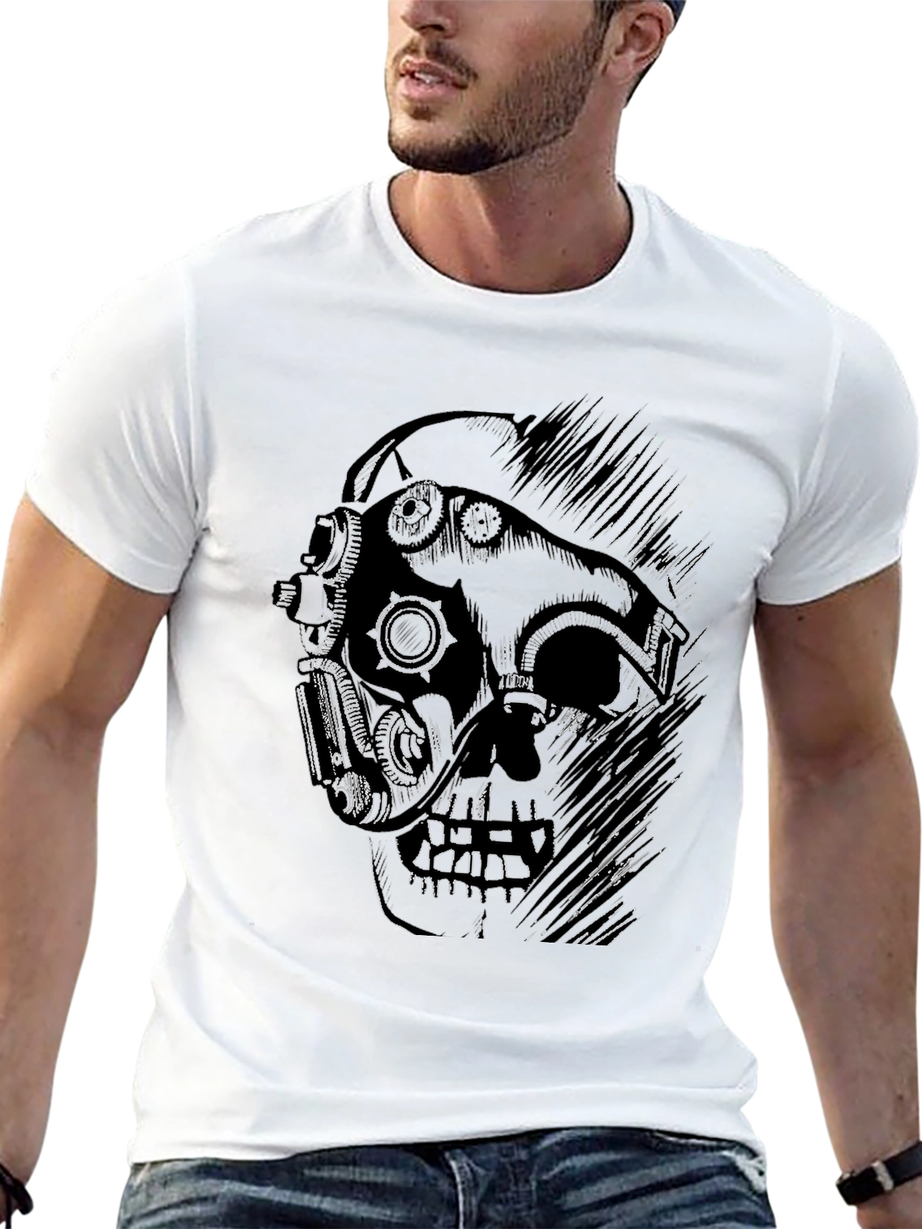 Steampunk Skull Graphic Black T-Shirt