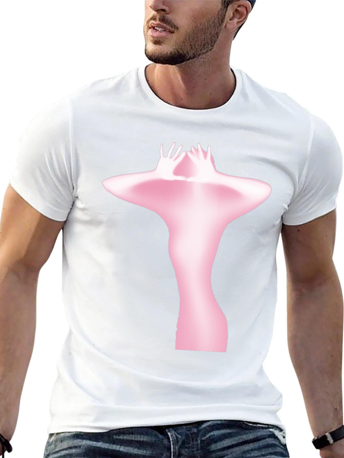 Abstract Pink Figure Print Black T-Shirt
