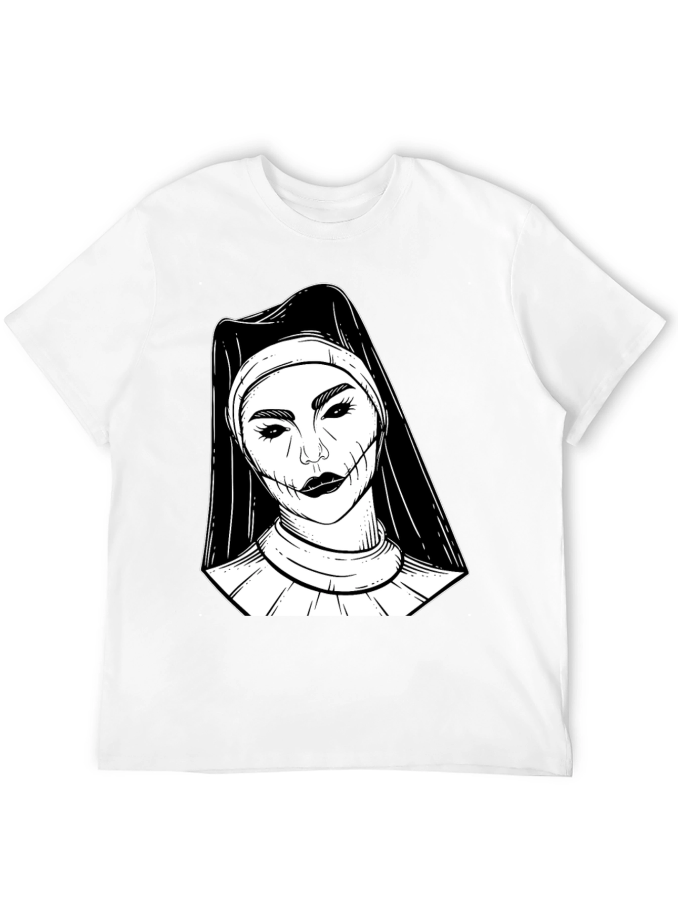 Creepy Nun Graphic Tee - Black Cotton Blend Shirt