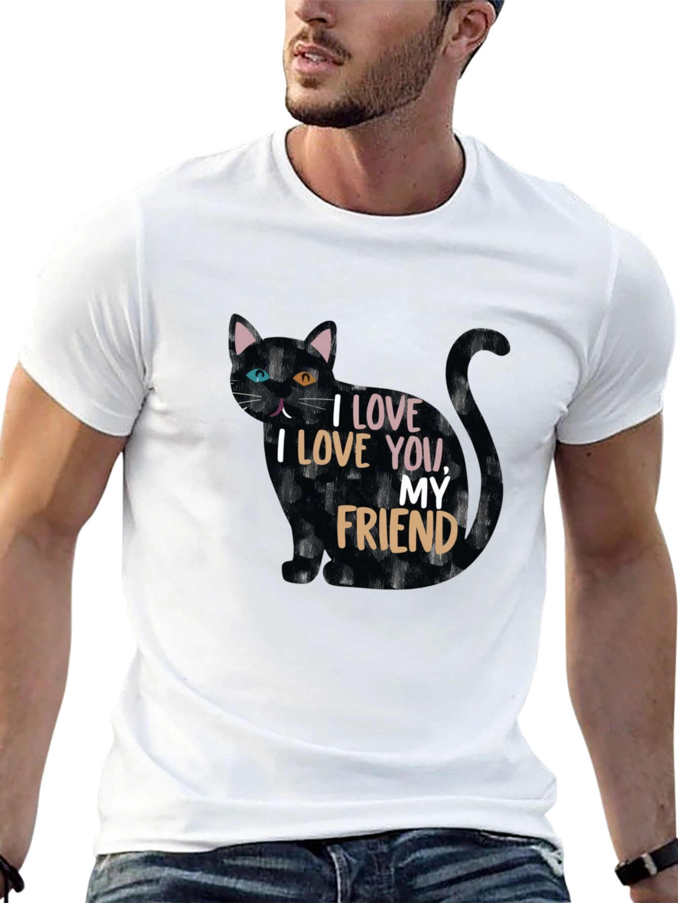 I Love You My Friend Black Cat T-Shirt