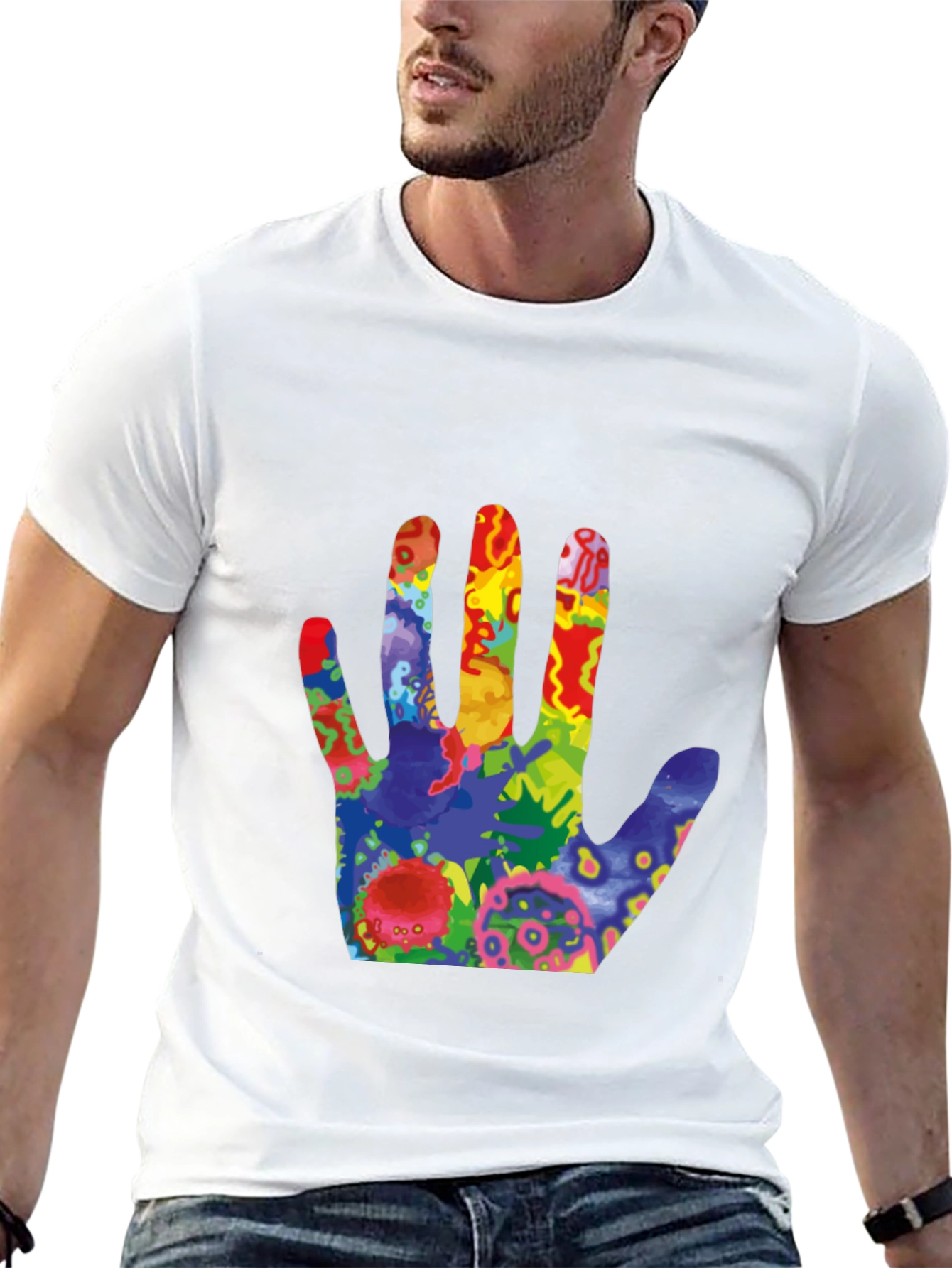 Colorful Handprint Graphic T-Shirt