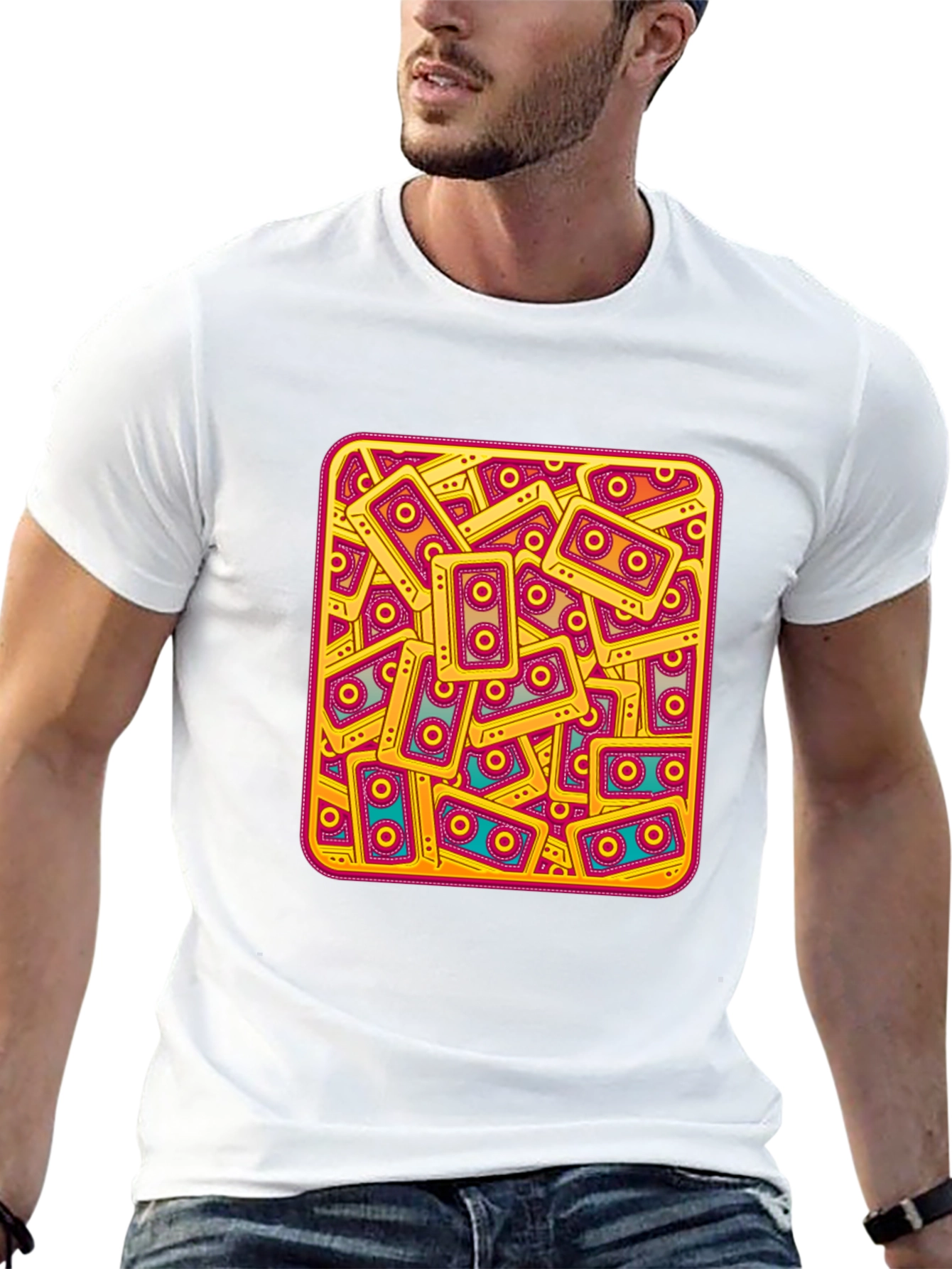 Retro Cassette Tape Pattern T-Shirt