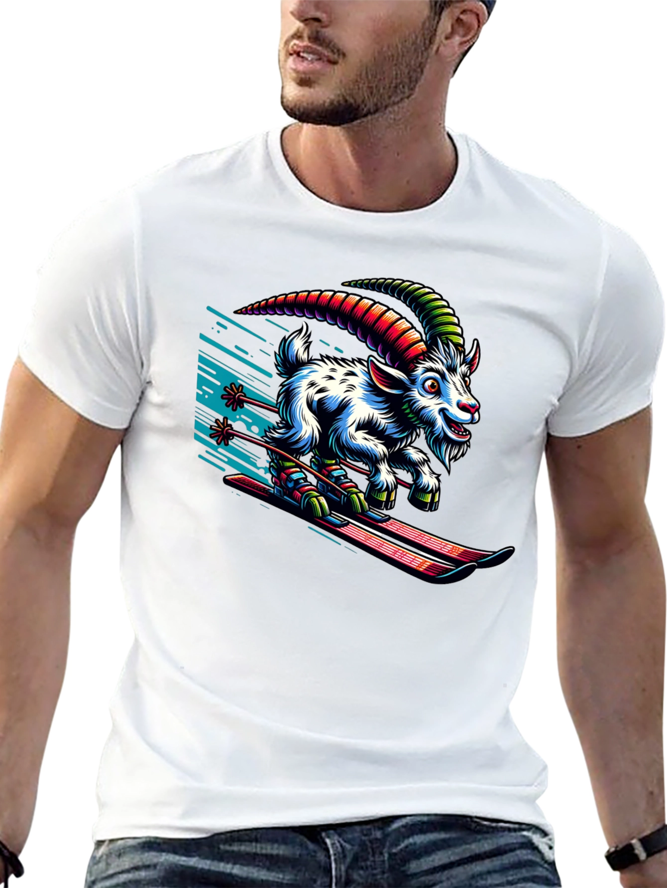 Skiing Goat Graphic Tee - Unique Design