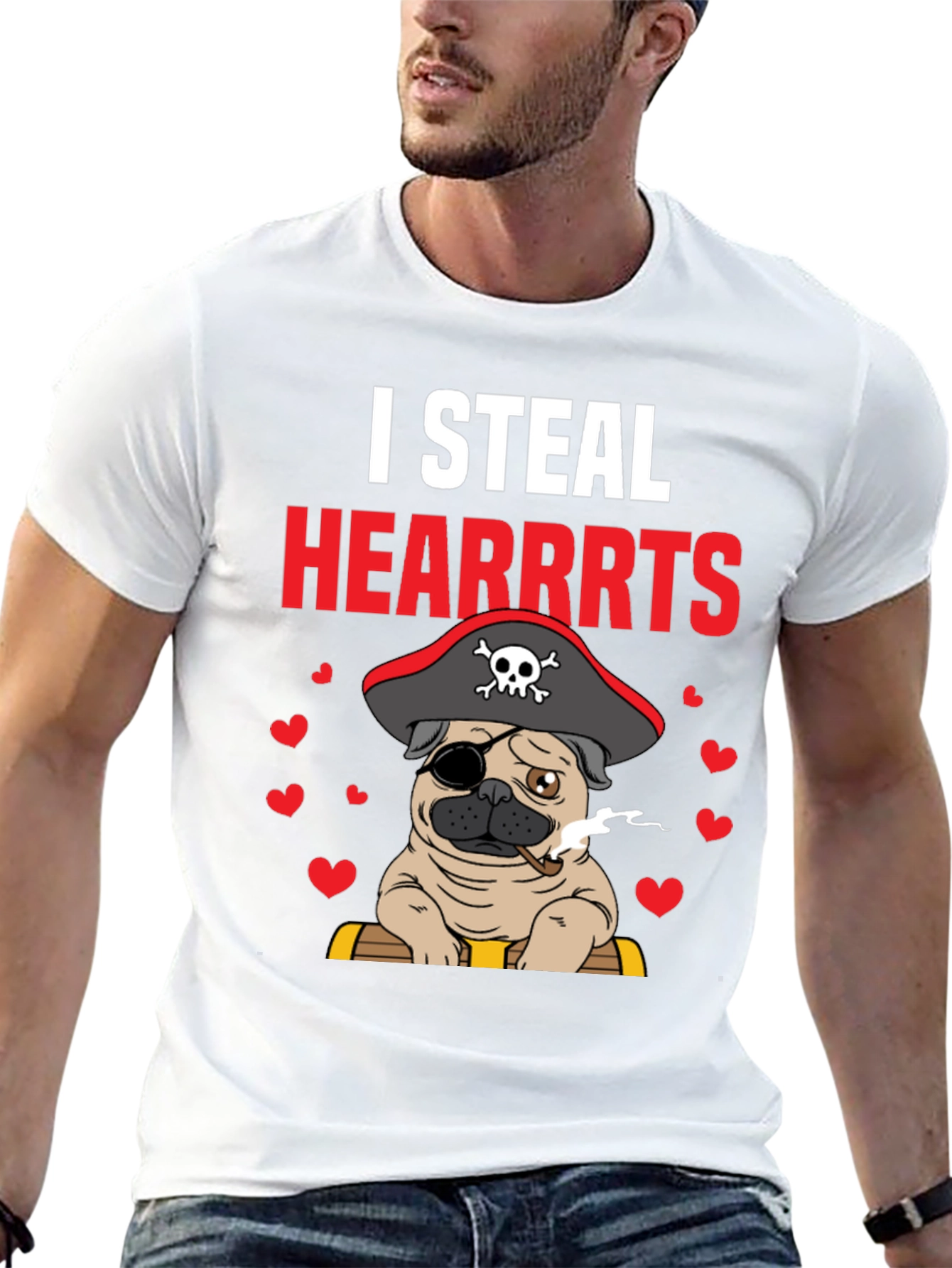 Pirate Pug Steal Hearts T-Shirt – Funny Dog Lover Tee