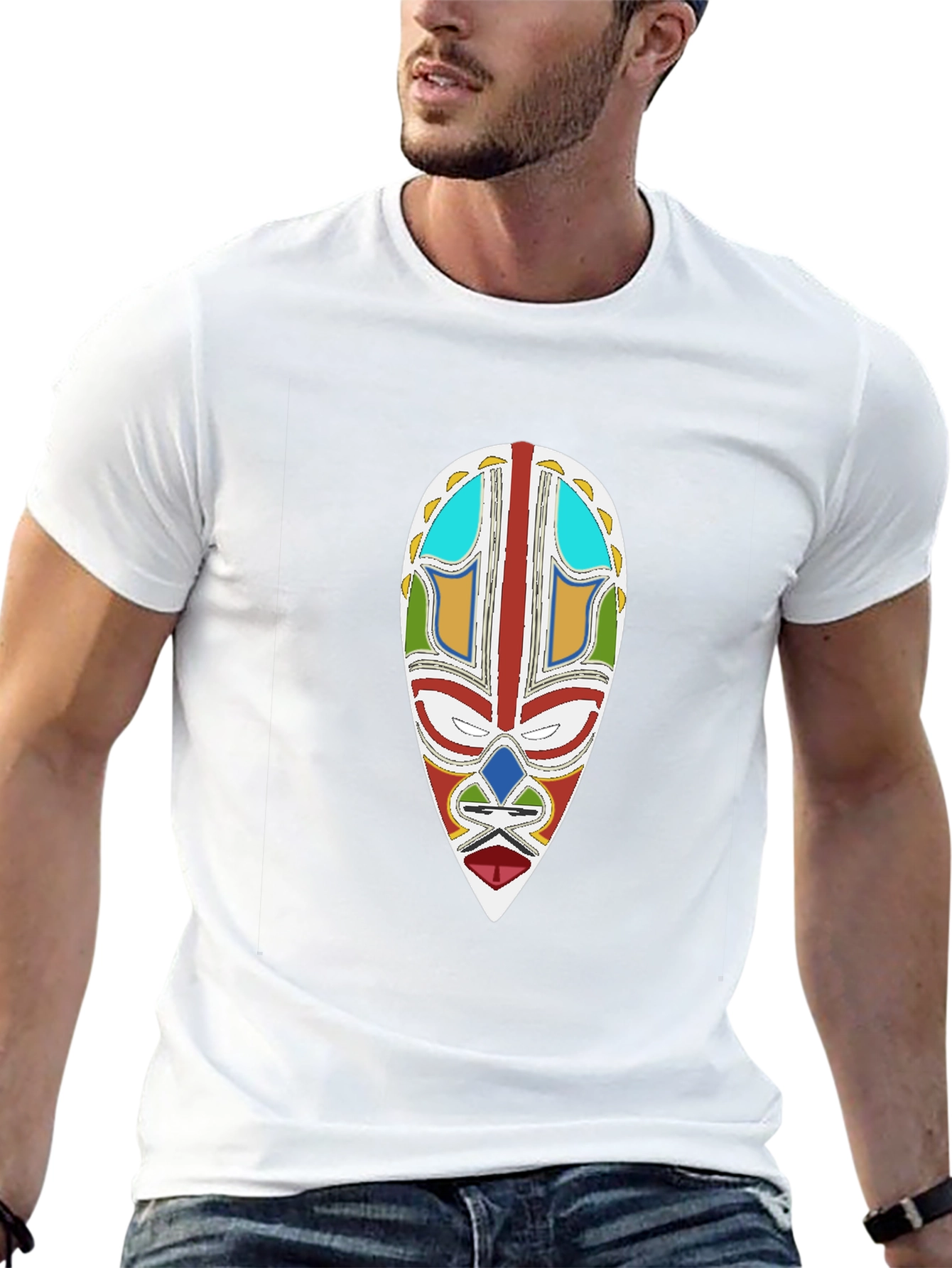 Tribal Mask Graphic Tee - Black Unisex T-Shirt