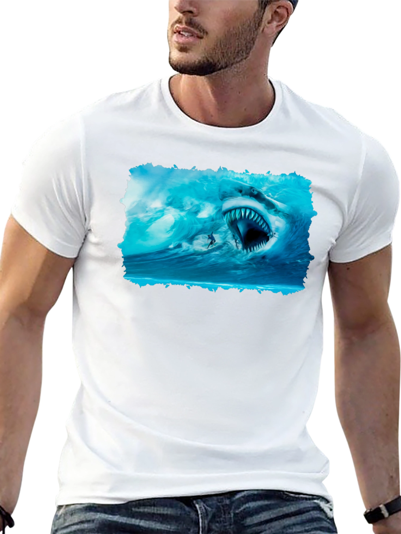 Shark Attack Graphic Tee - Black Cotton T-Shirt