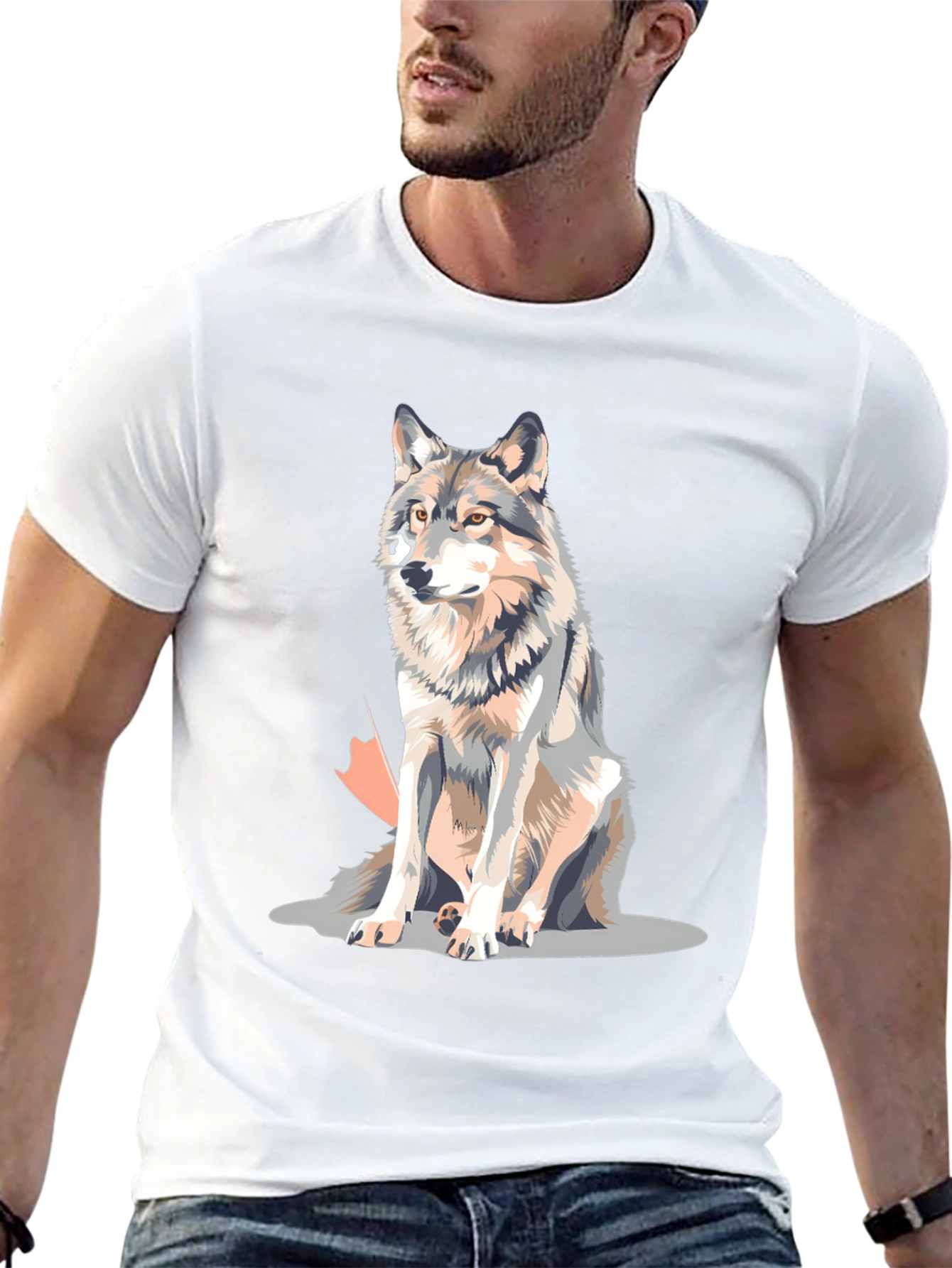 Wolf Graphic Print Crew Neck T-Shirt