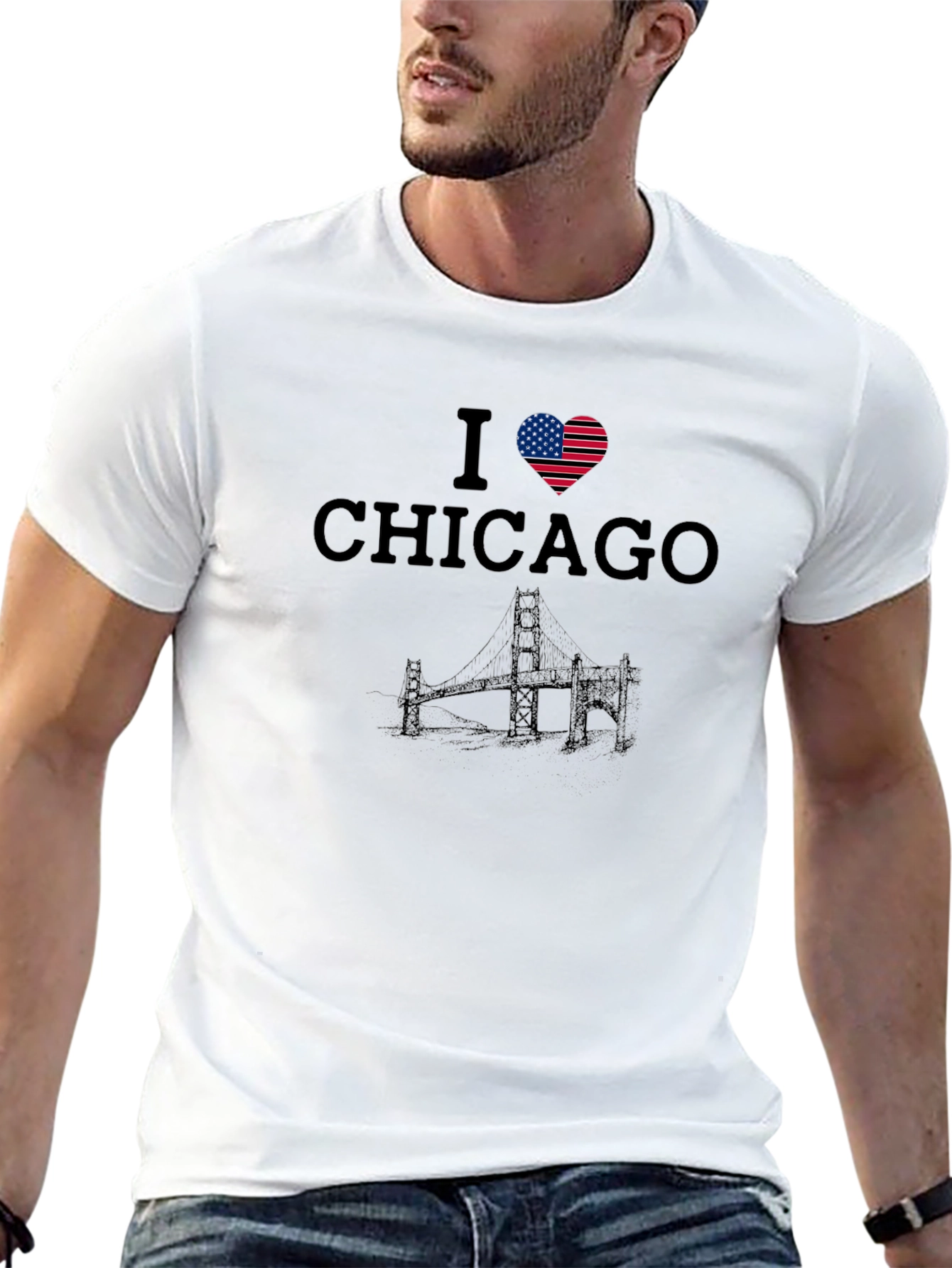 I Heart Chicago USA Flag Graphic T-Shirt