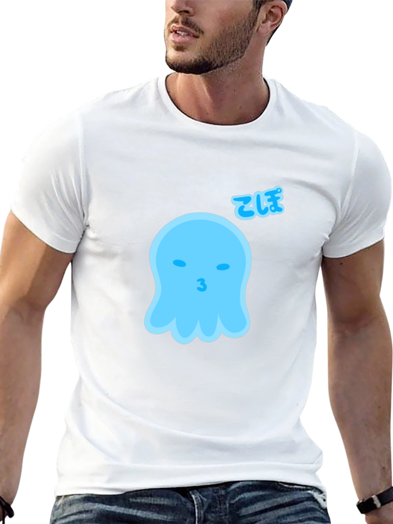 Cute Blue Ghost Graphic Tee - Soft Cotton Blend