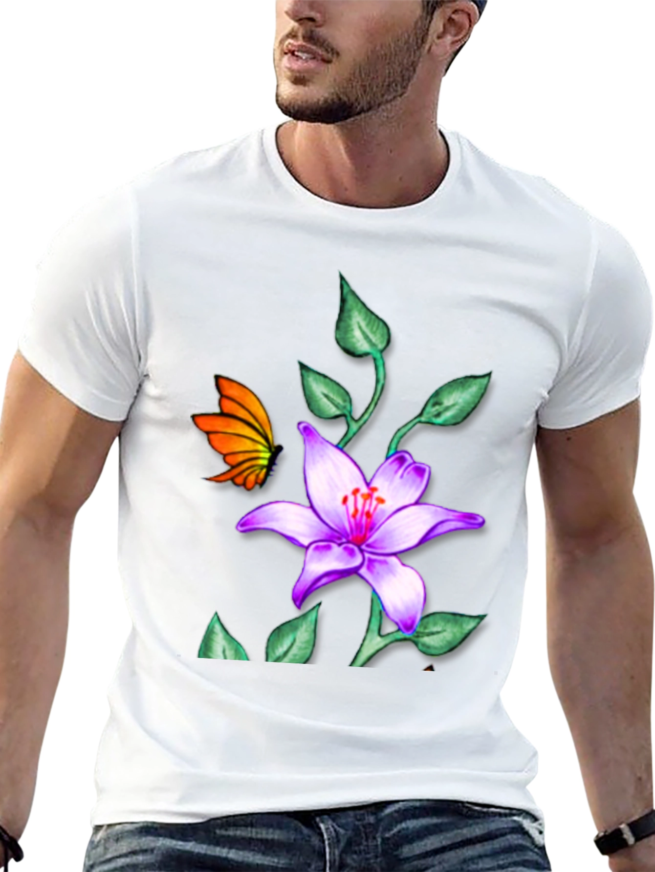 Floral Butterfly Black T-Shirt
