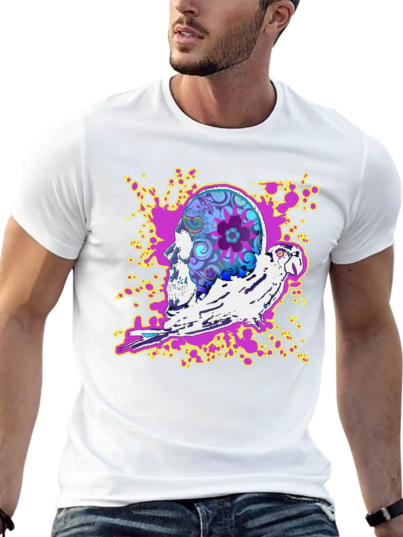 Skull & Parrot Graphic T-Shirt - Unique Design