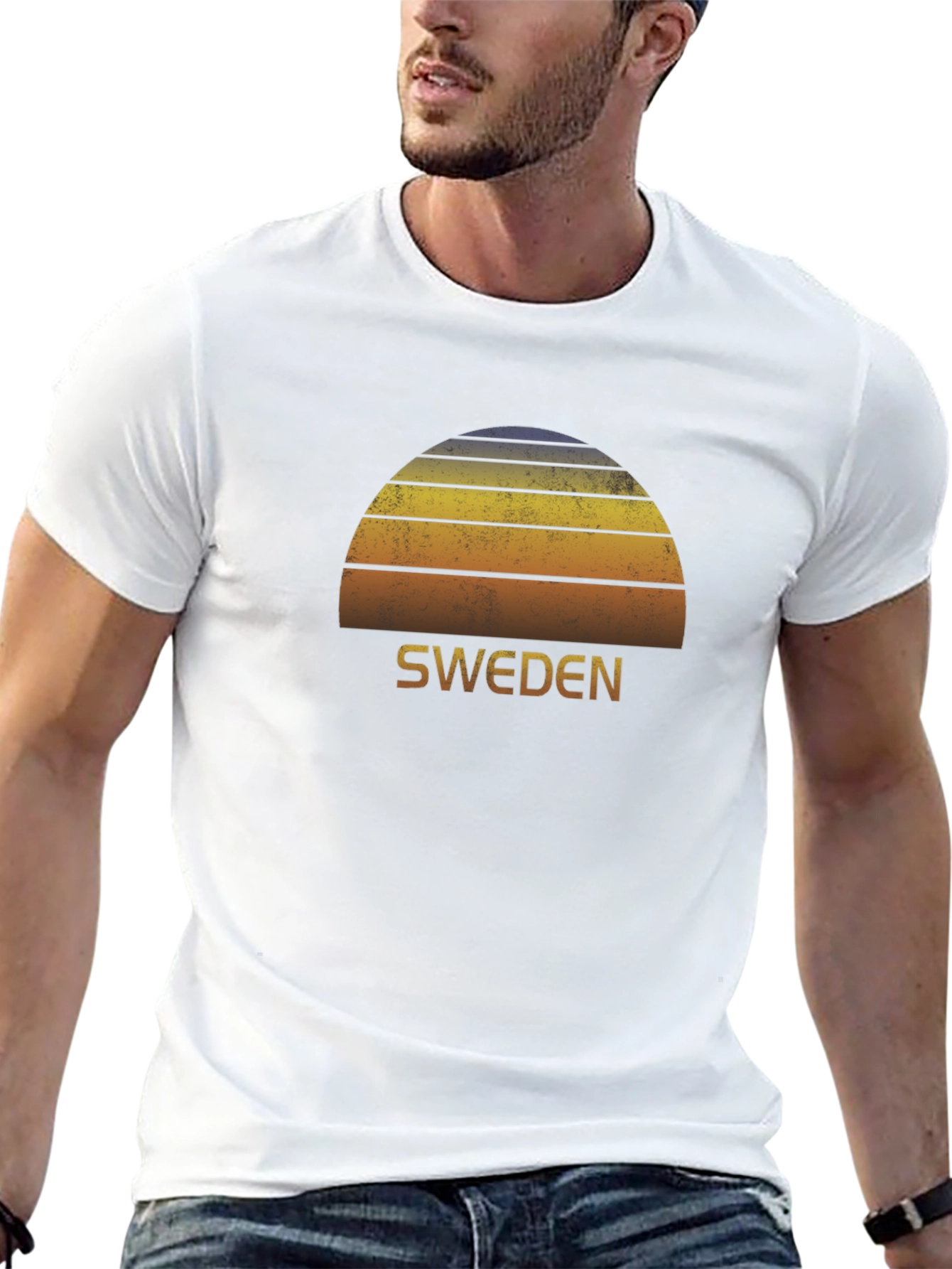 Retro Sweden Sunset Graphic T-Shirt - Black