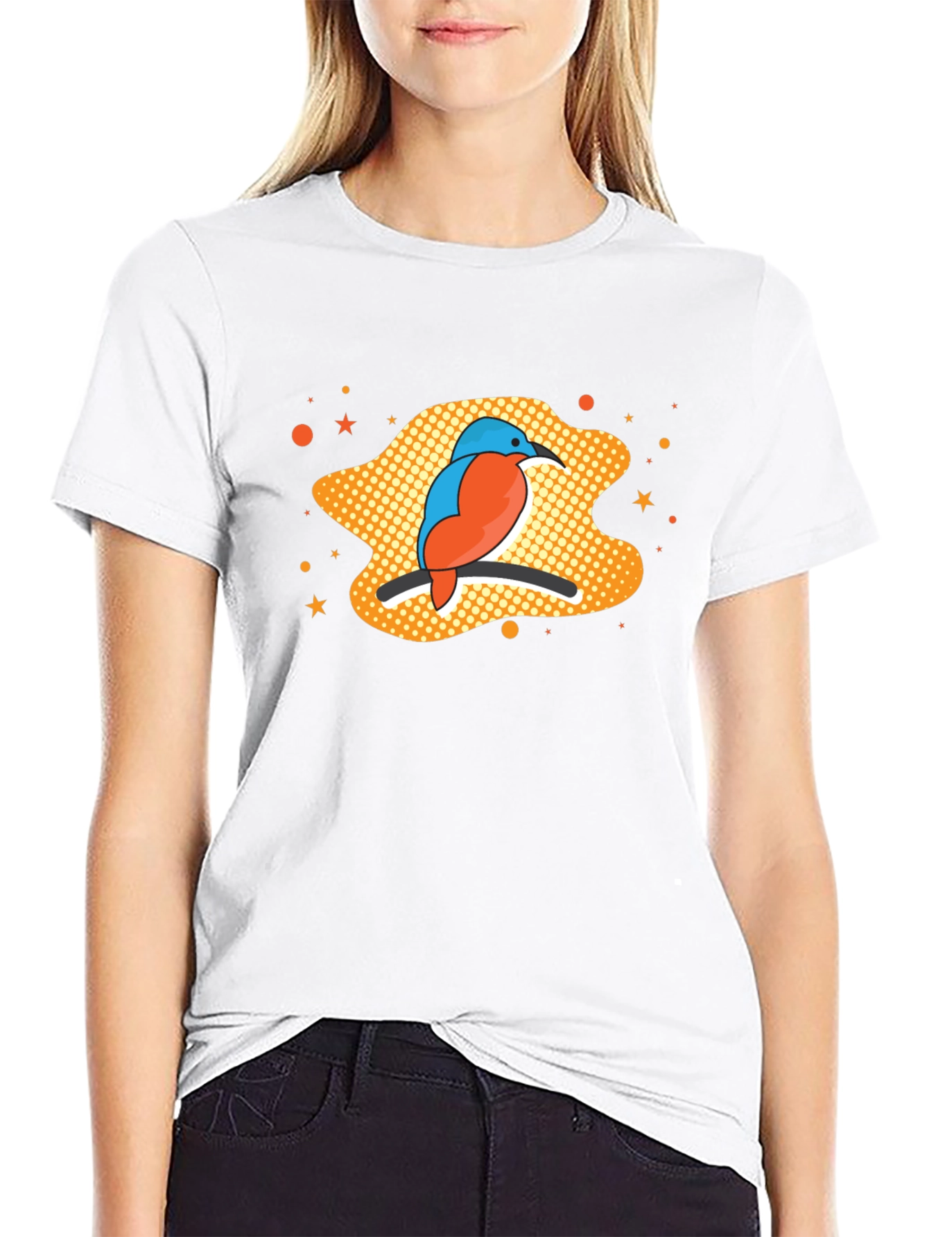 Kingfisher Bird Graphic Tee - Black Cotton T-Shirt