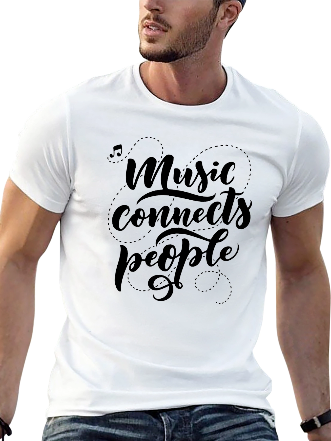 Music Connects People Black Graphic Tee Shirt