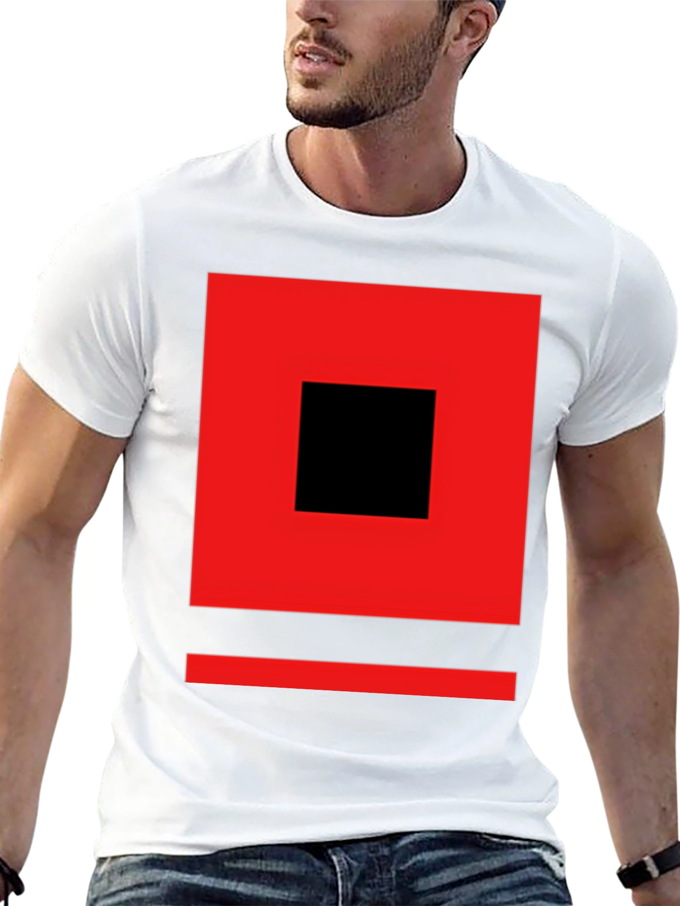 Geometric Graphic Tee - Modern Red & Black Design