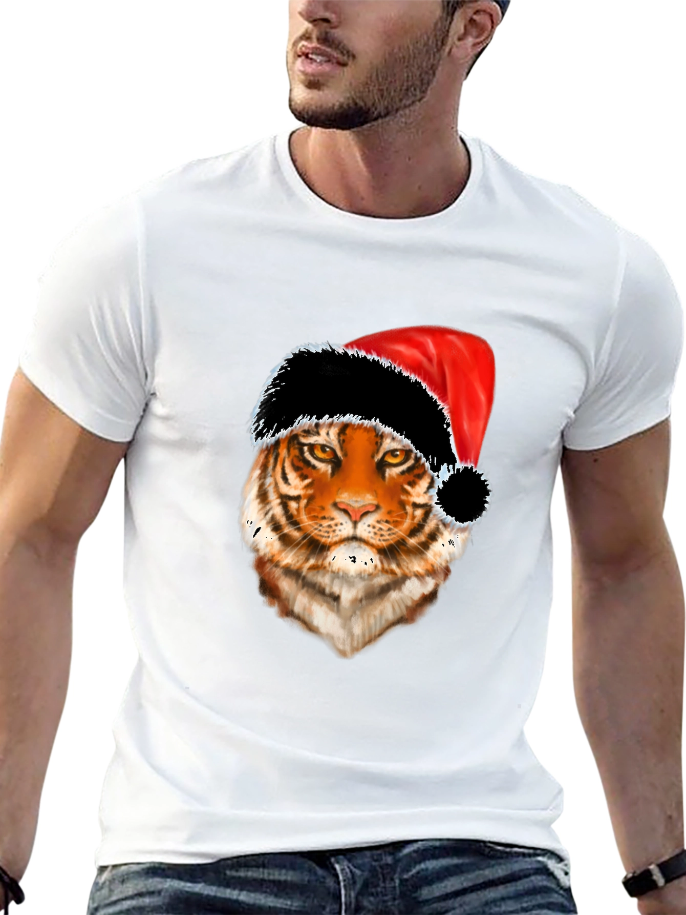 Tiger with Santa Hat Graphic Tee