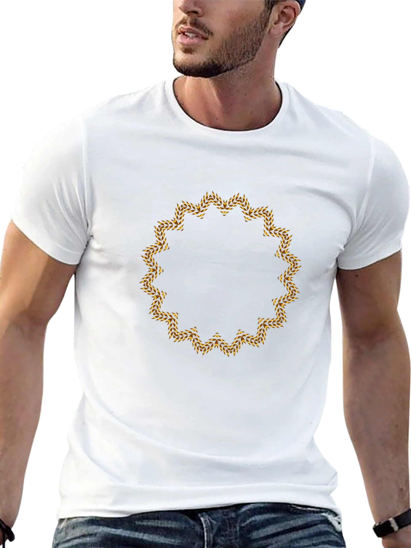 Mens Black Tee with Golden Floral Mandala