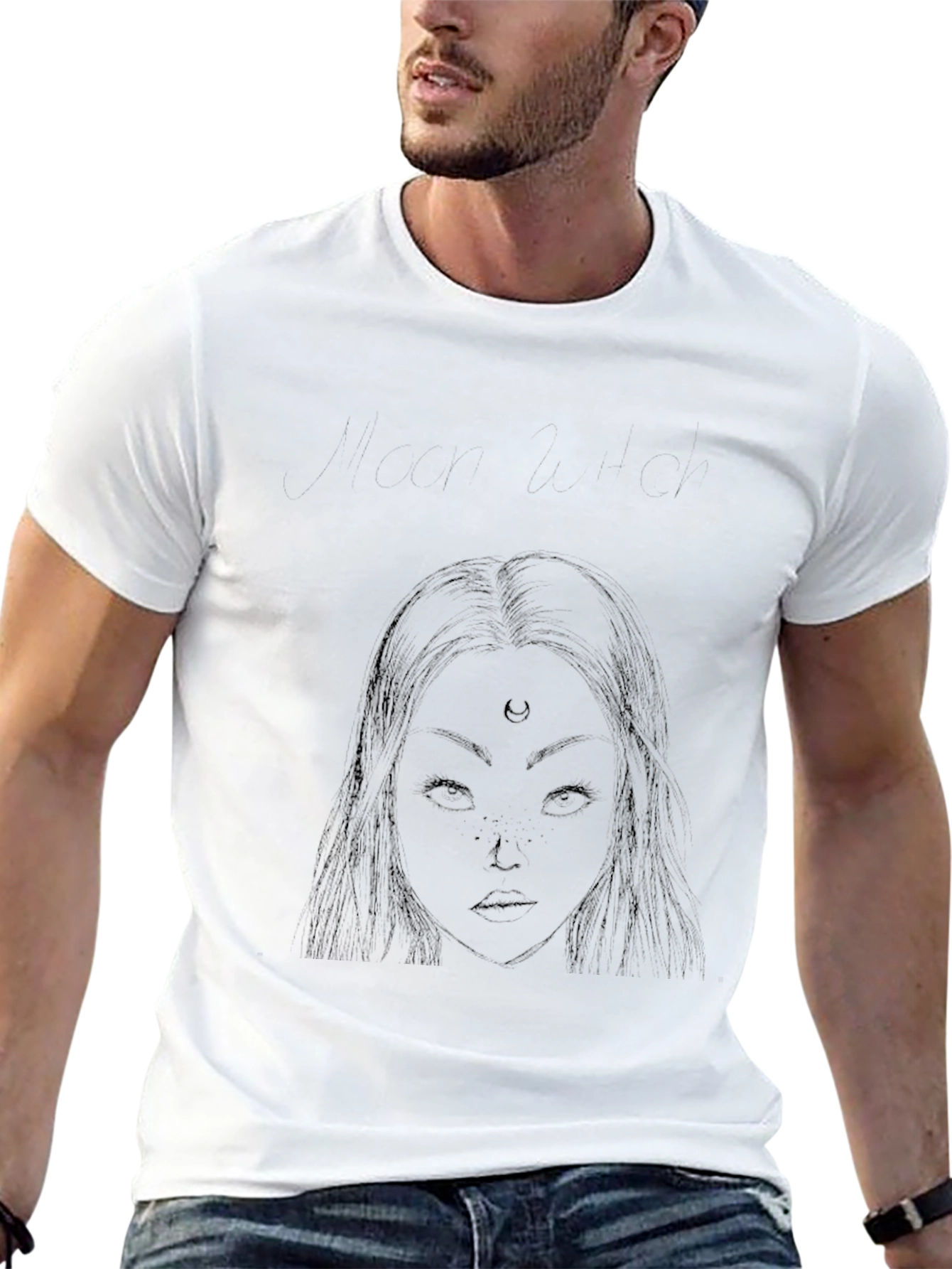Black T-Shirt with Moon Goddess Design
