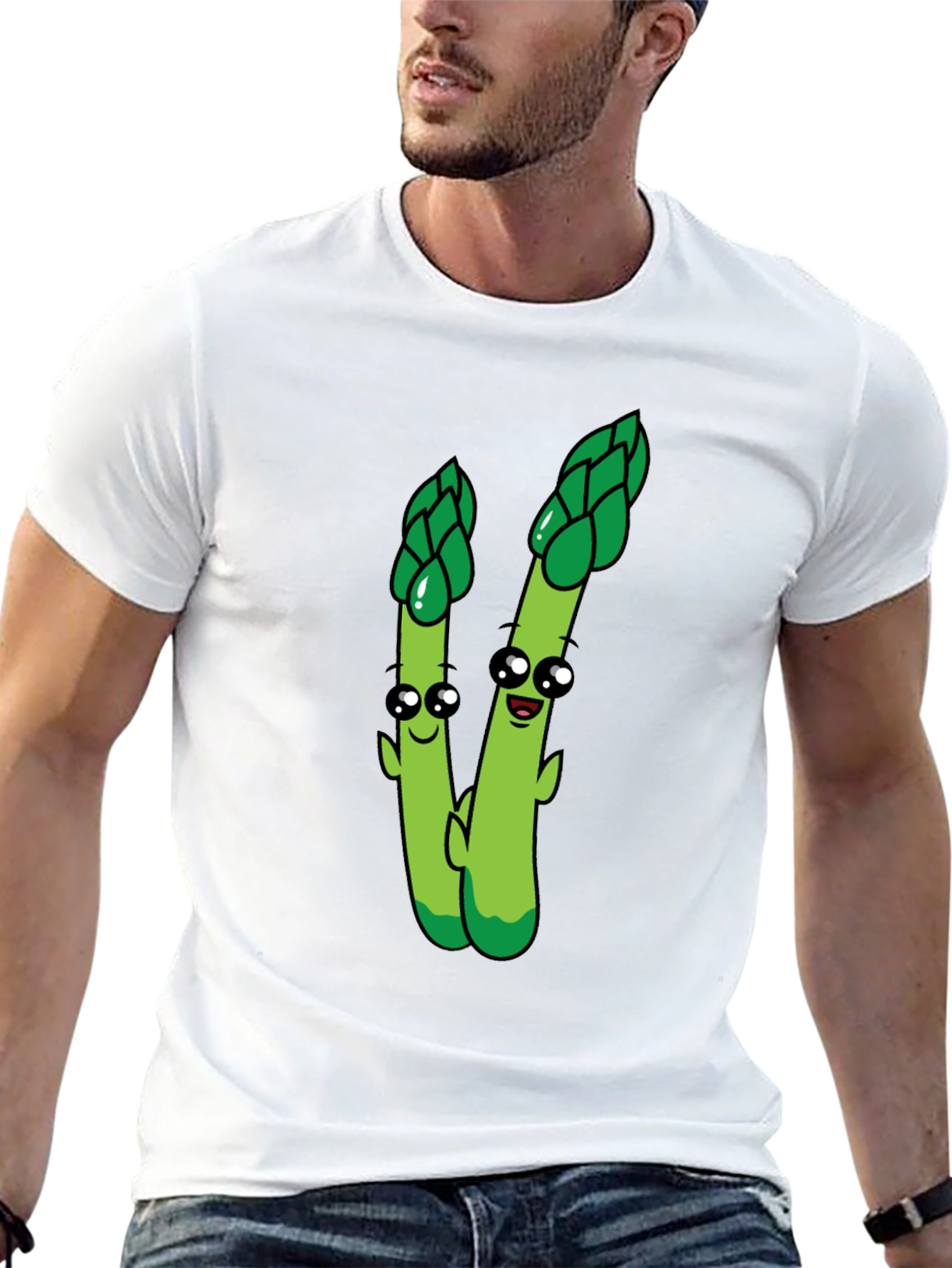 Cartoon Asparagus Graphic Tee - Black