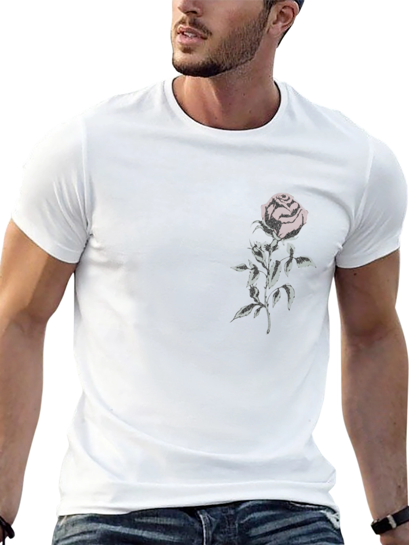 Elegant Rose Graphic Tee - Black Cotton Blend