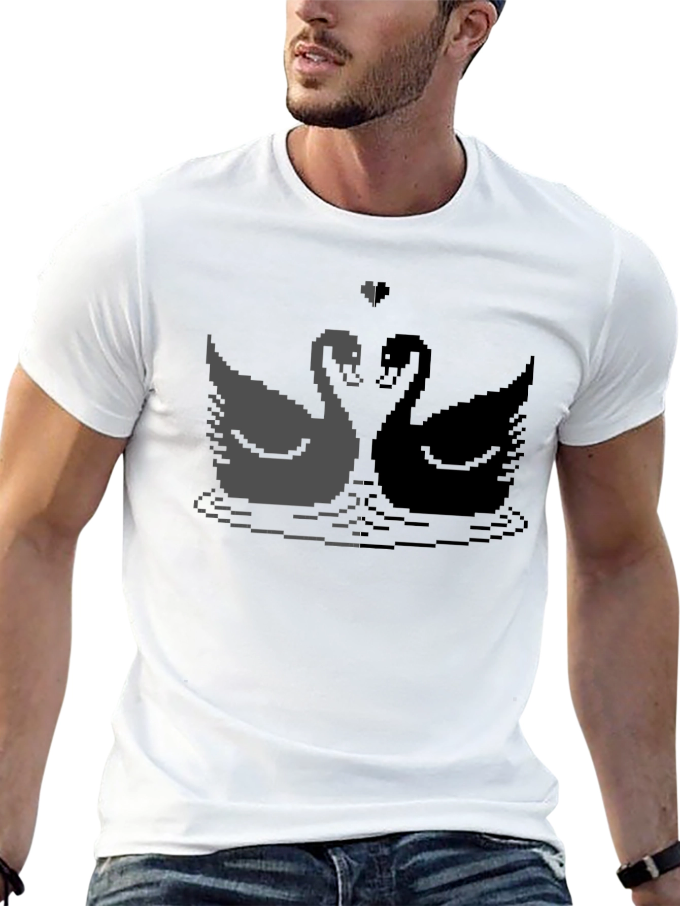 Pixel Swan Love T-Shirt - Black